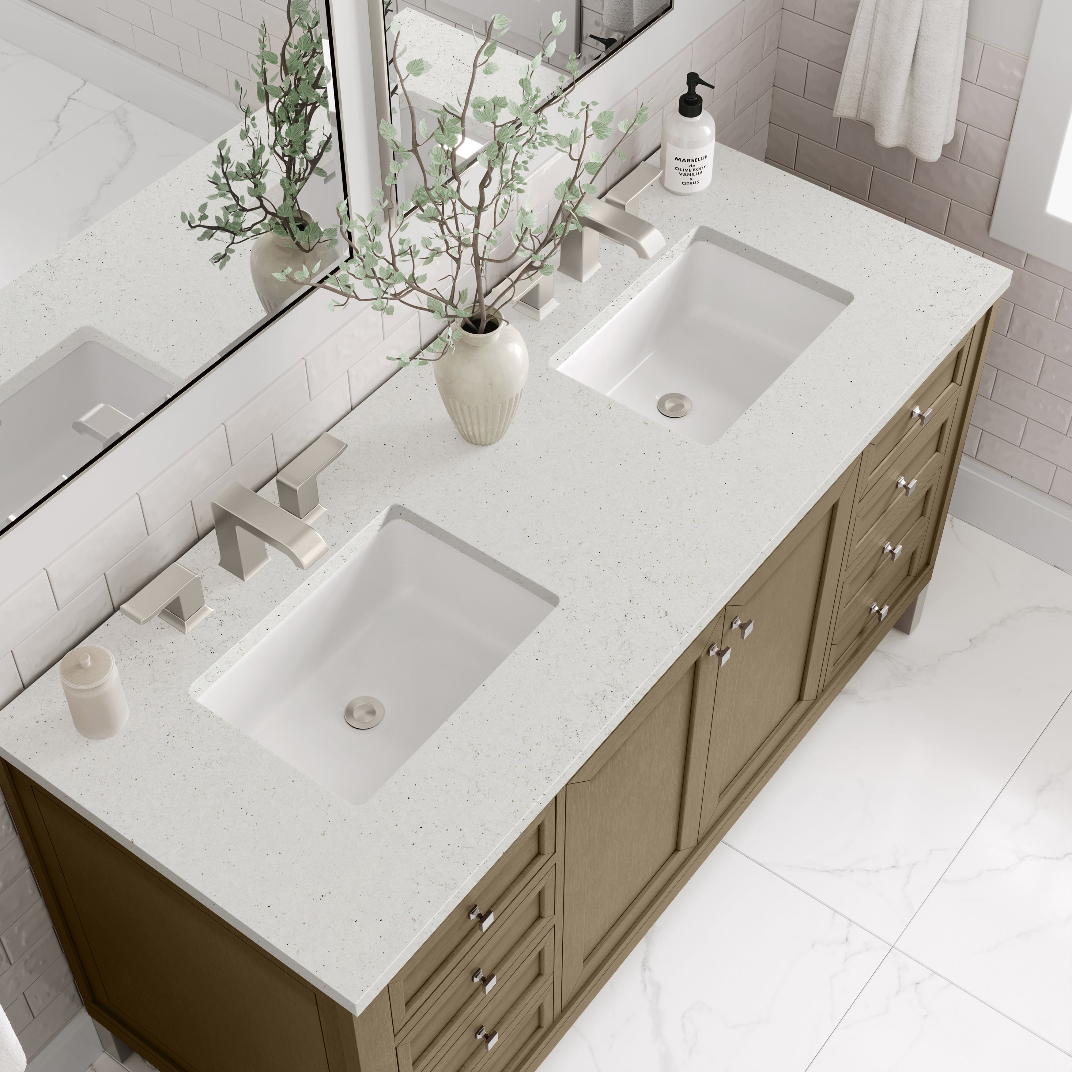 James Martin Chicago 60" Double Vanity in Walnut Whisper with 3cm Countertop