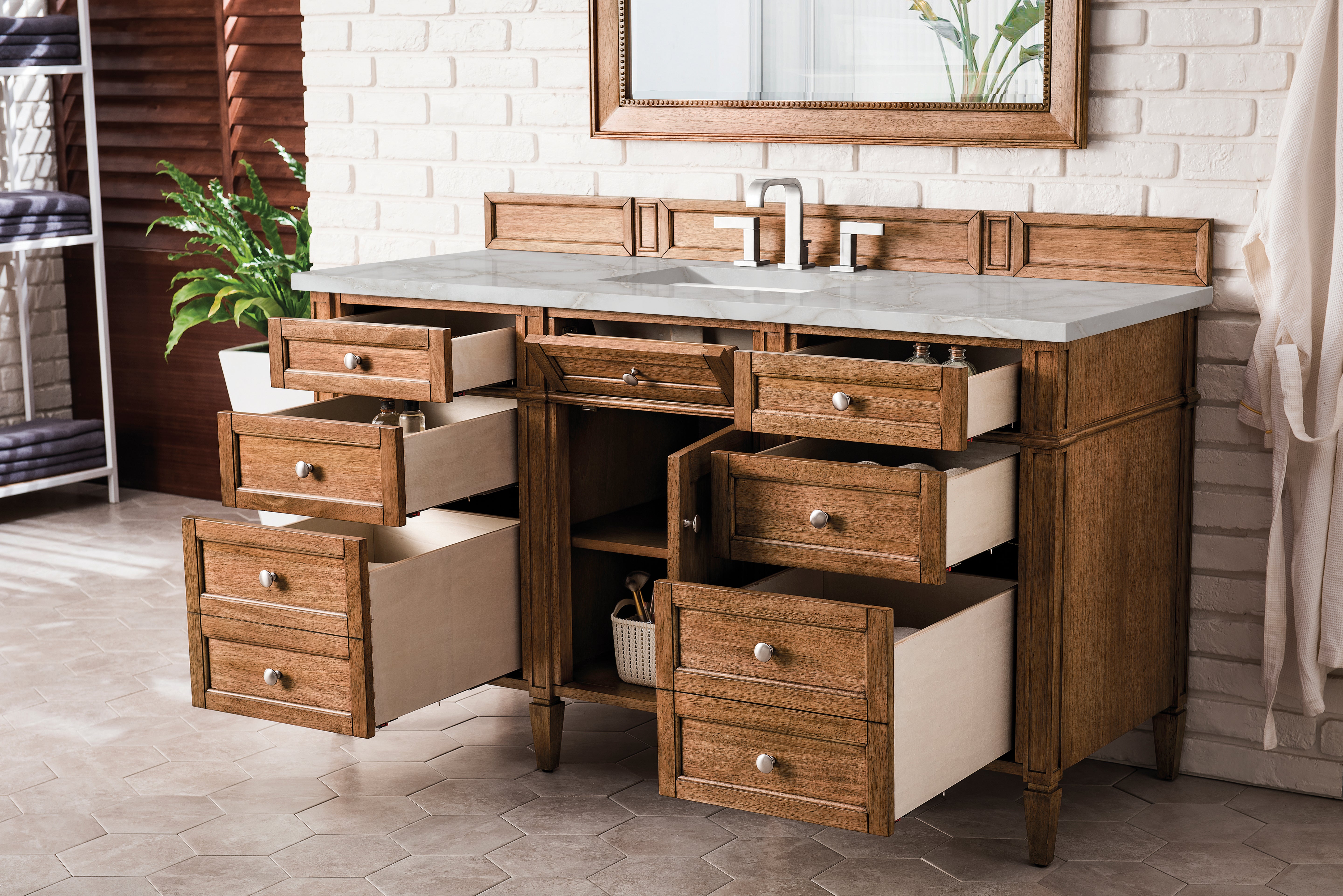 James Martin Brittany 60" Single Vanity in Saddle Brown with 3cm Countertop