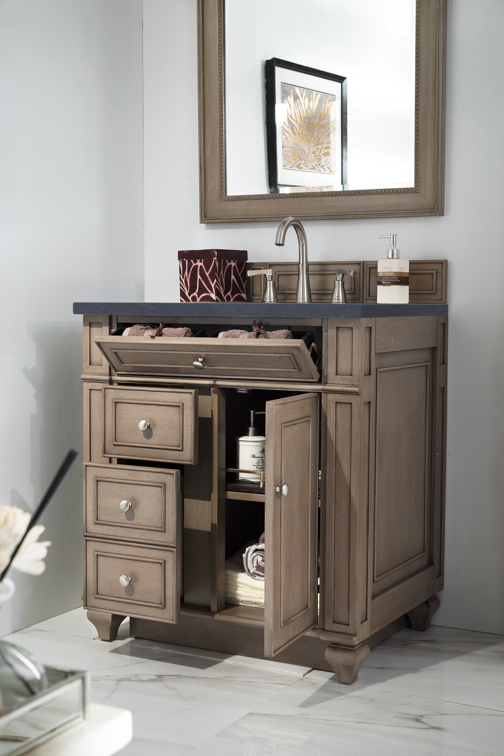 James Martin Bristol 30" Single Vanity in Whitewashed Walnut with 3cm Countertop