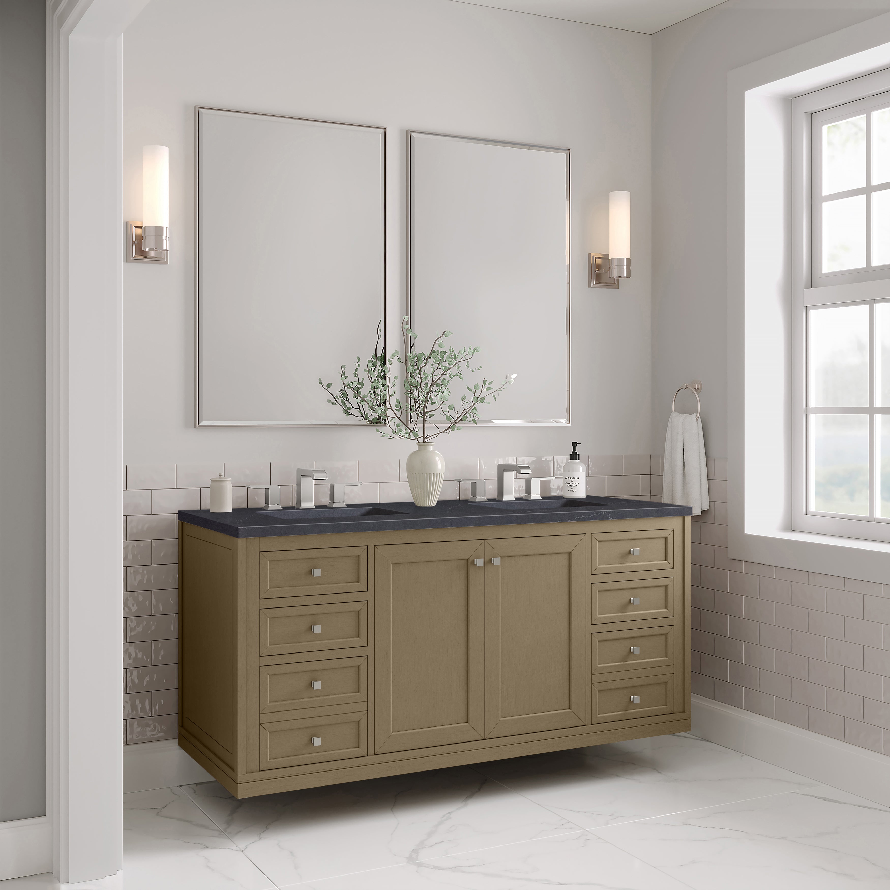 James Martin Chicago 60" Double Vanity in Walnut Whisper with 3cm Countertop