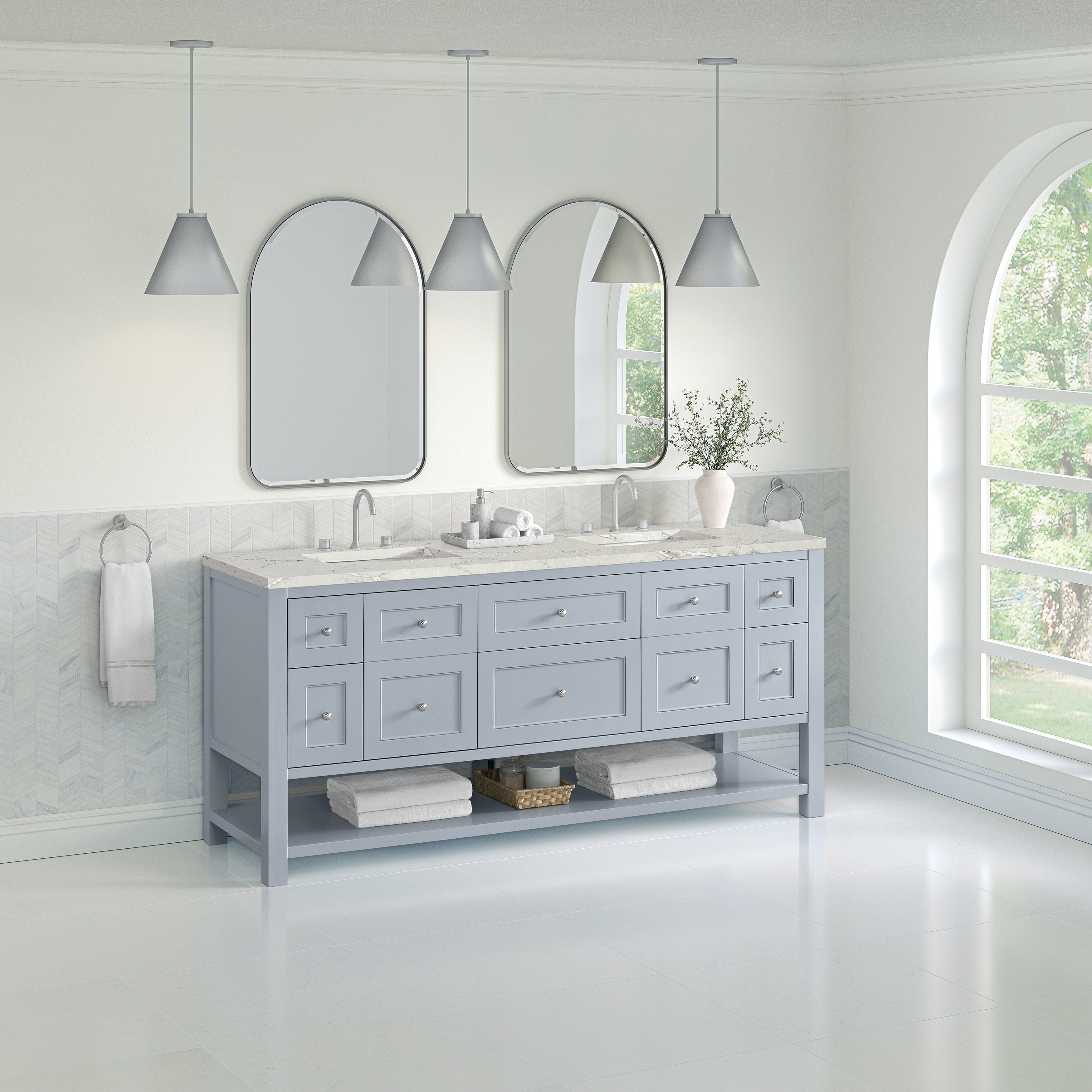 James Martin Breckenridge 72" Double Vanity in Serenity Blue with 3cm Countertop and FreePower Wireless Charger