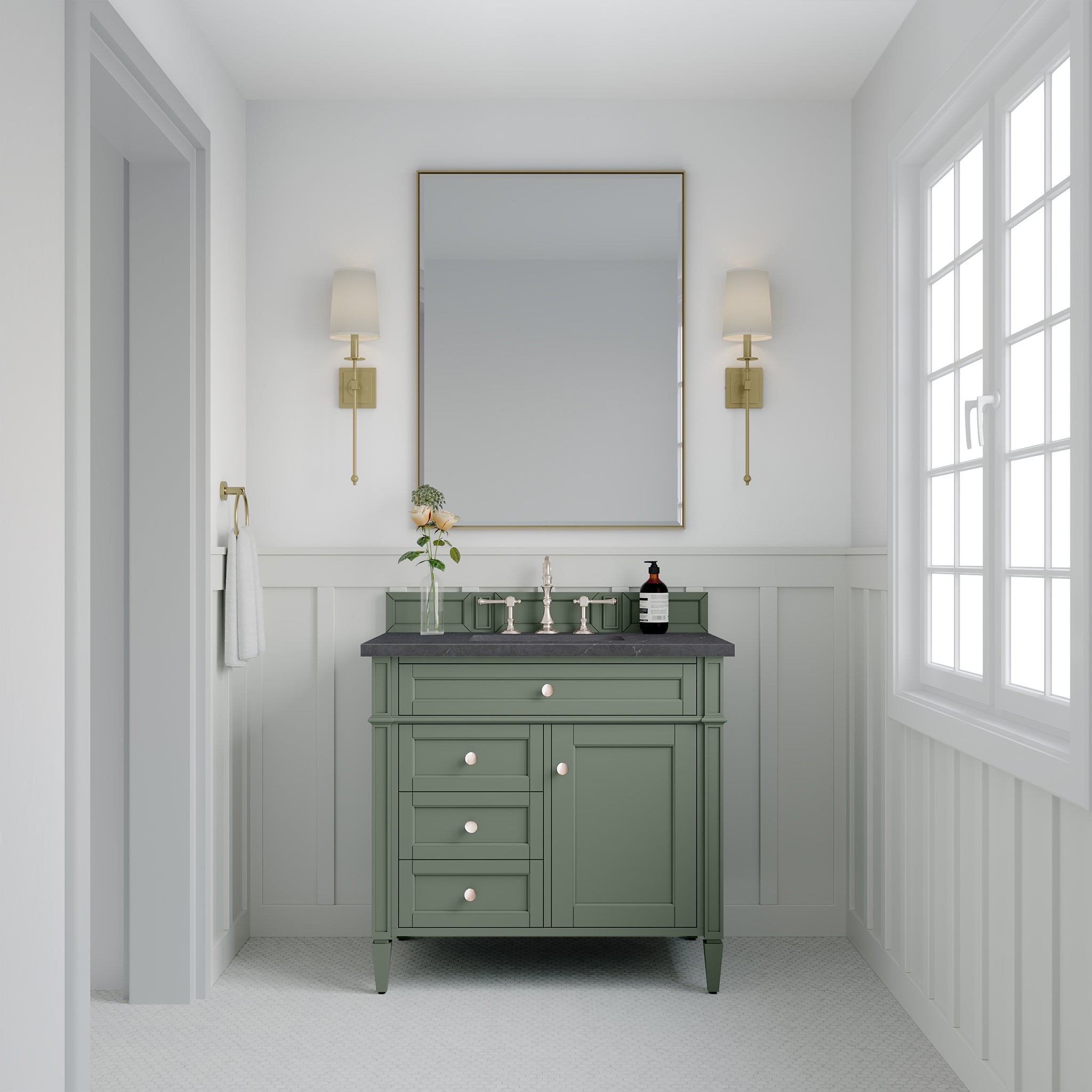 James Martin Brittany 36" Single Vanity in Smokey Celadon with 3cm Countertop
