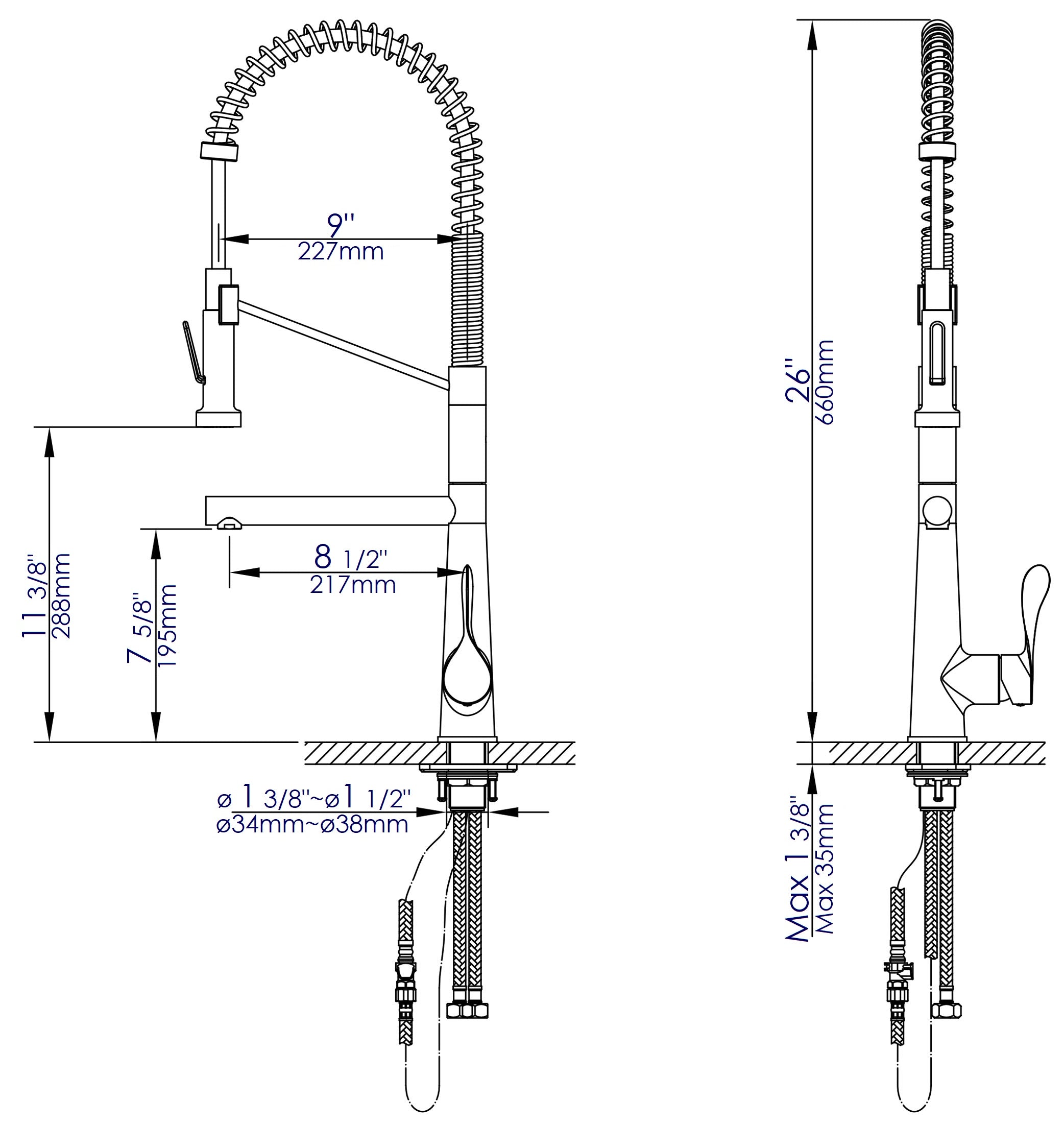 ALFI brand ABKF3787 Double Spout Commercial Spring Kitchen Faucet