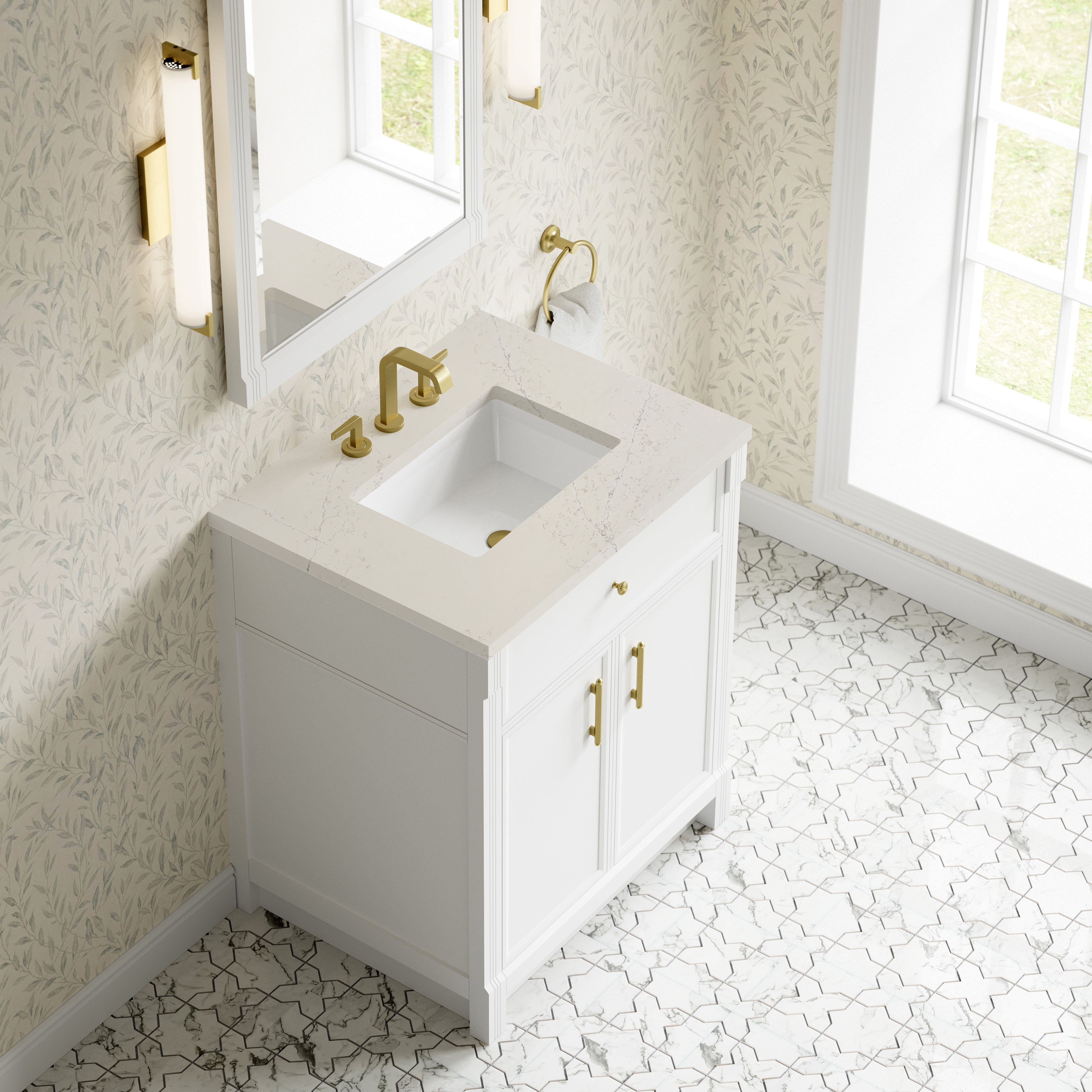 James Martin Bellshire 30" Single Vanity in Bright White with 3cm Countertop