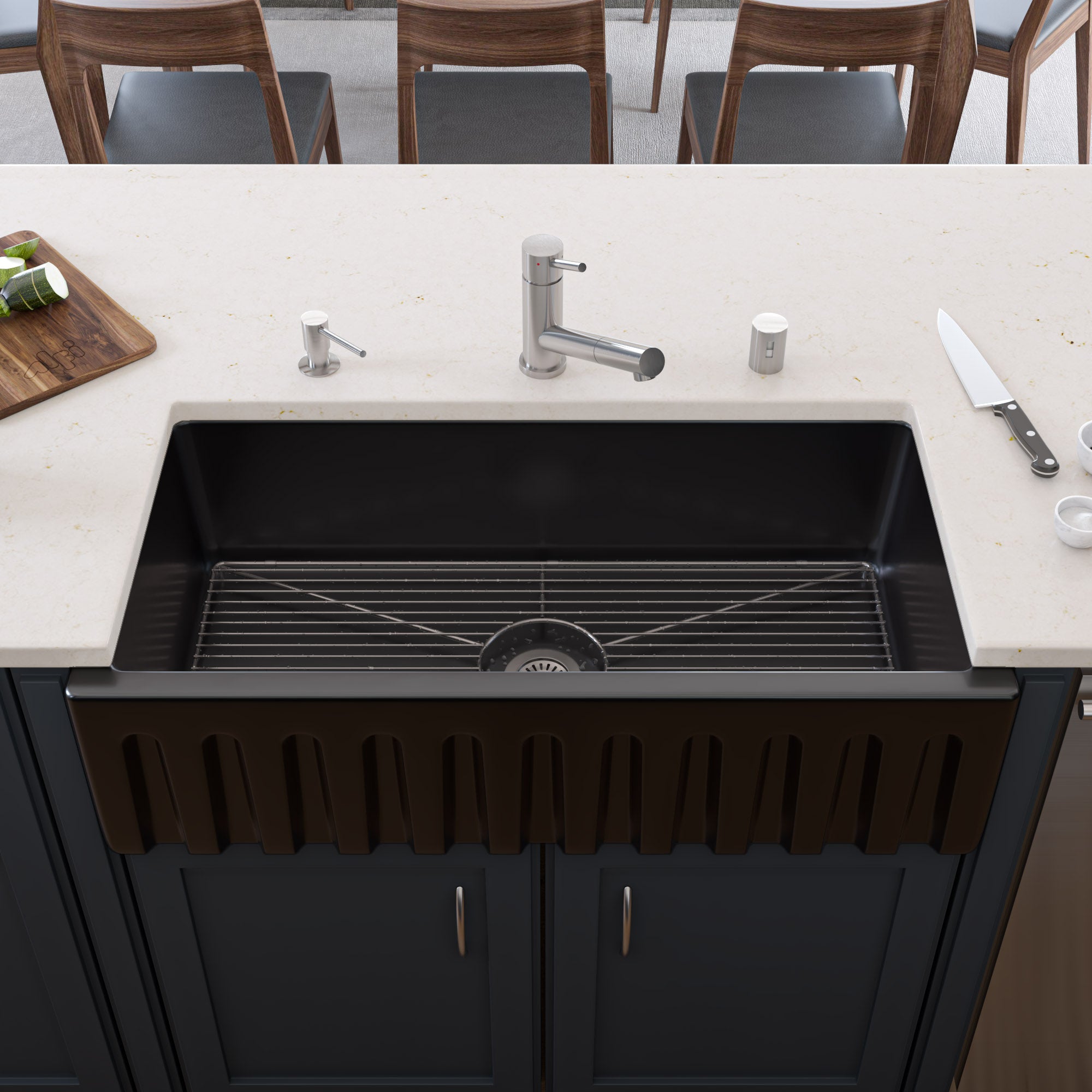 ALFI brand AB3618HS Reversible Smooth / Fluted Single Bowl Fireclay Farm Sink