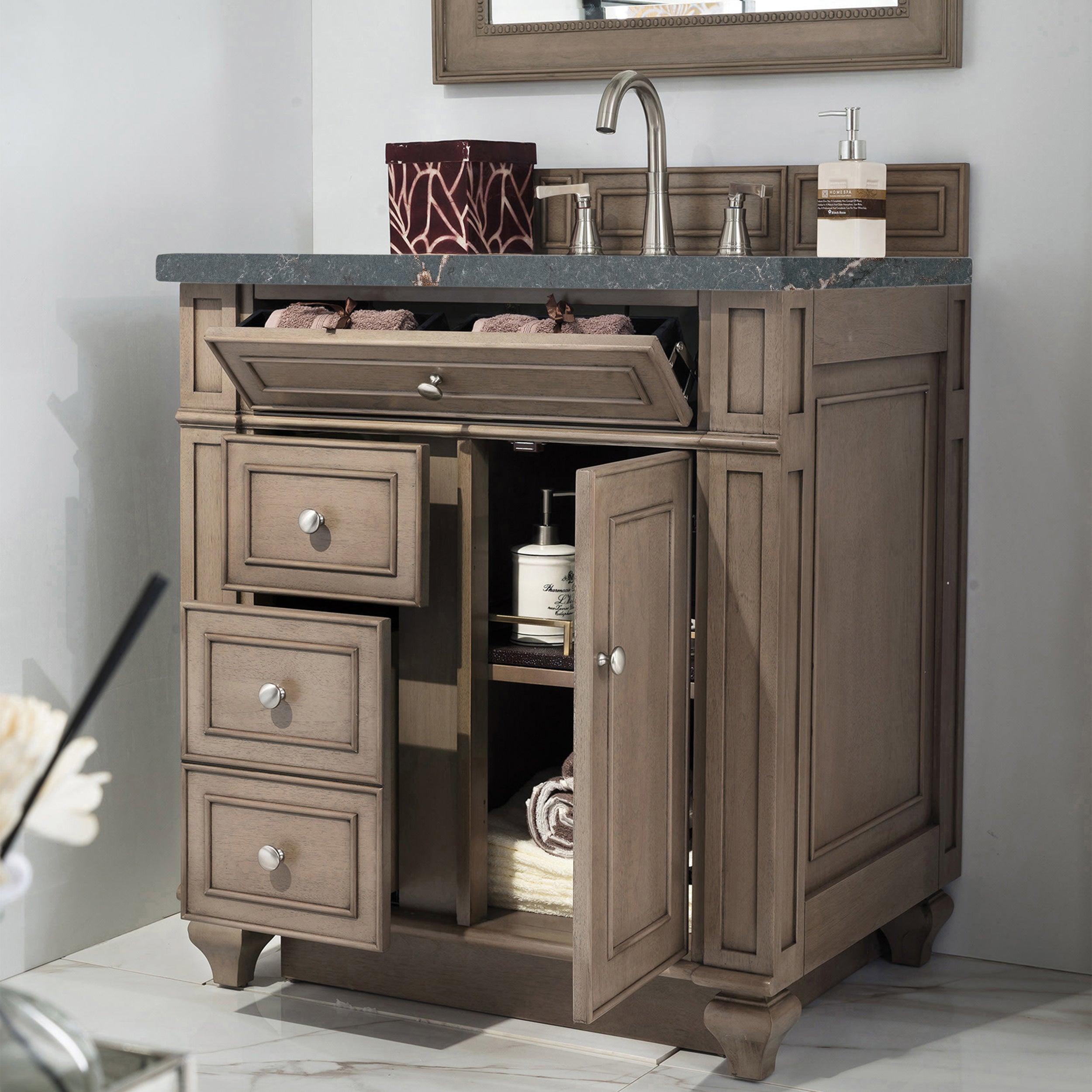 James Martin Bristol 30" Single Vanity in Whitewashed Walnut with 3cm Countertop