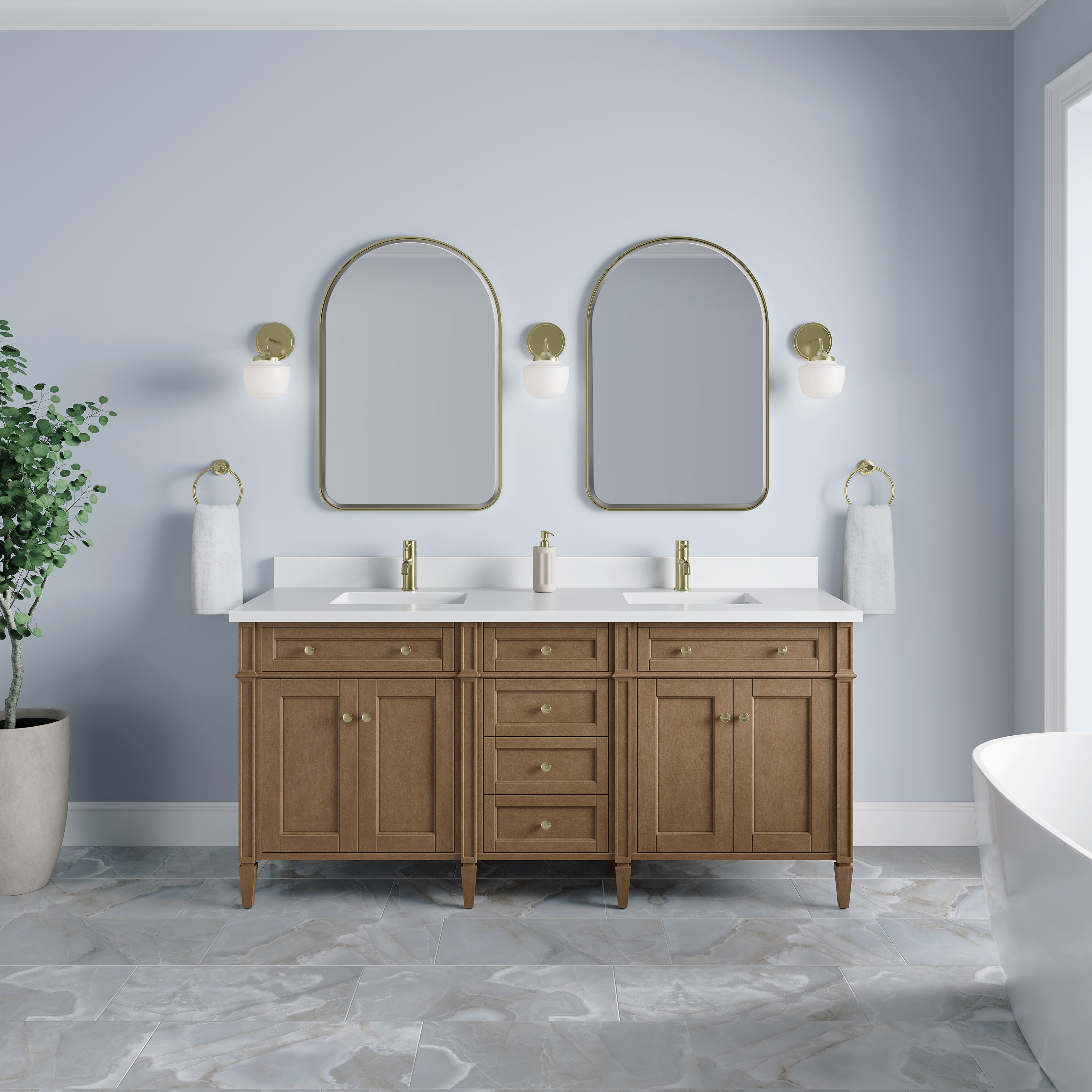 James Martin Brittany 72" Double Vanity in Pecan with 3cm Countertop