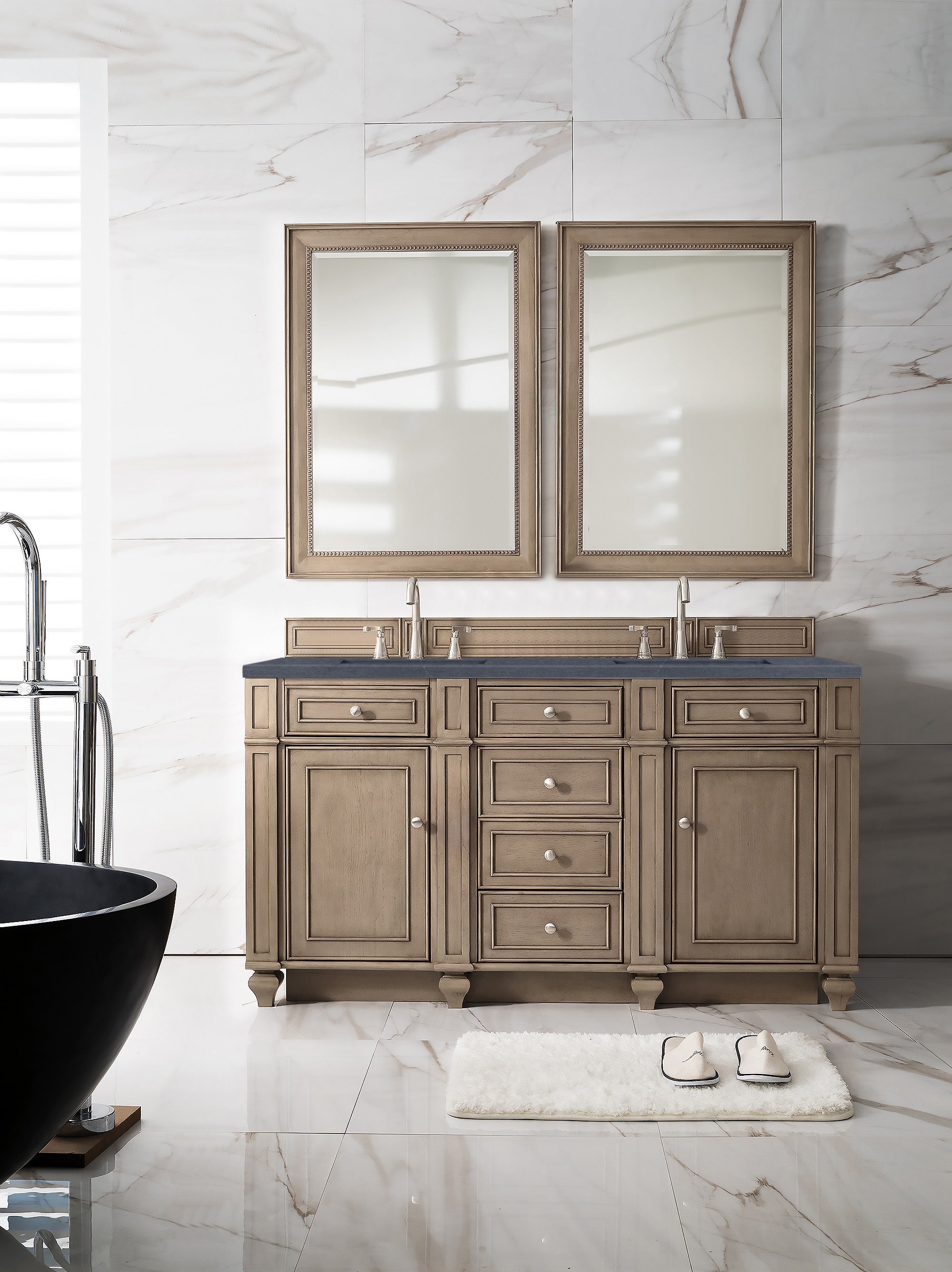 James Martin Bristol 60" Double Vanity in Whitewashed Walnut with 3cm Countertop