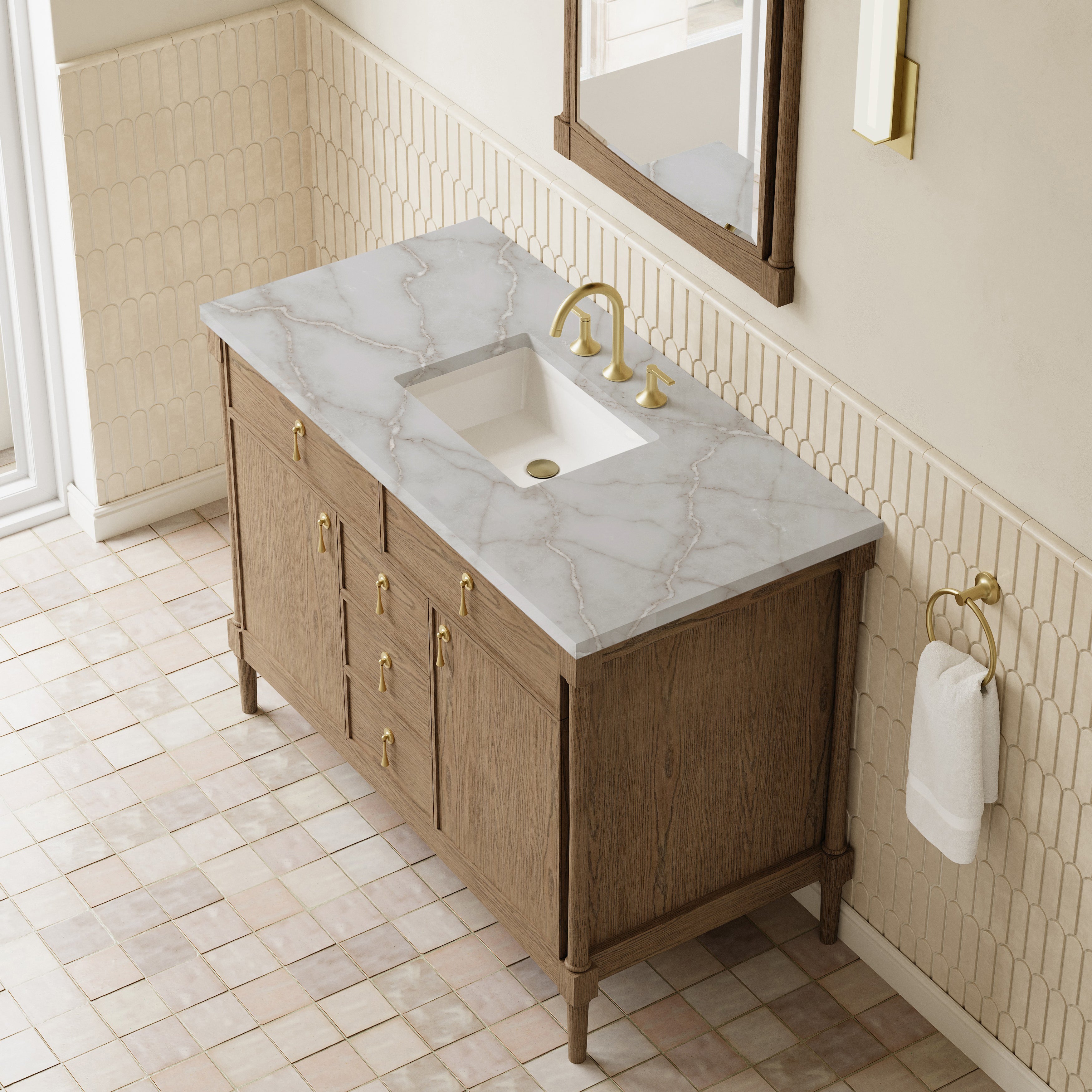 James Martin Kinnsden 48" Single Vanity in Weathered Oak with 3cm Countertop