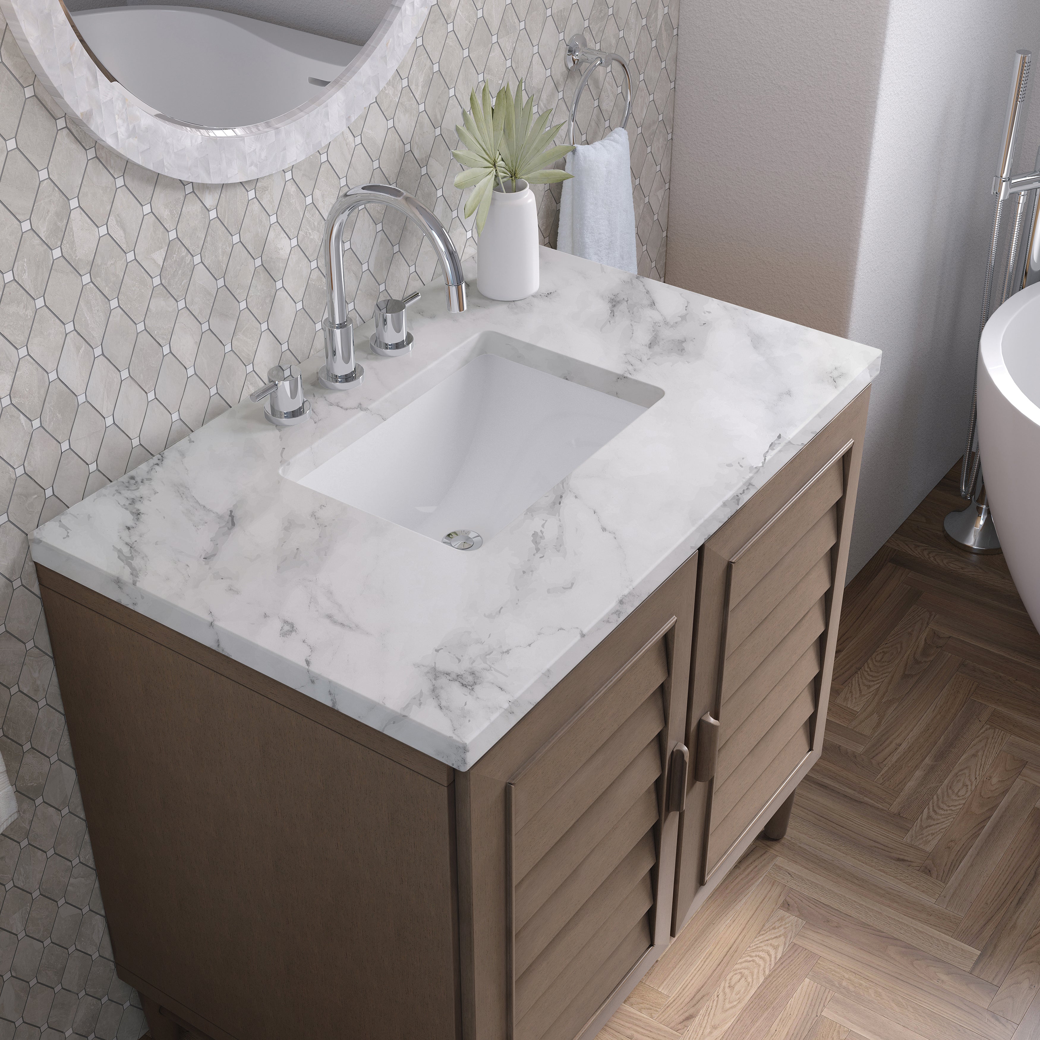 James Martin Portland 36" Single Vanity in Whitewashed Walnut with 3cm Countertop