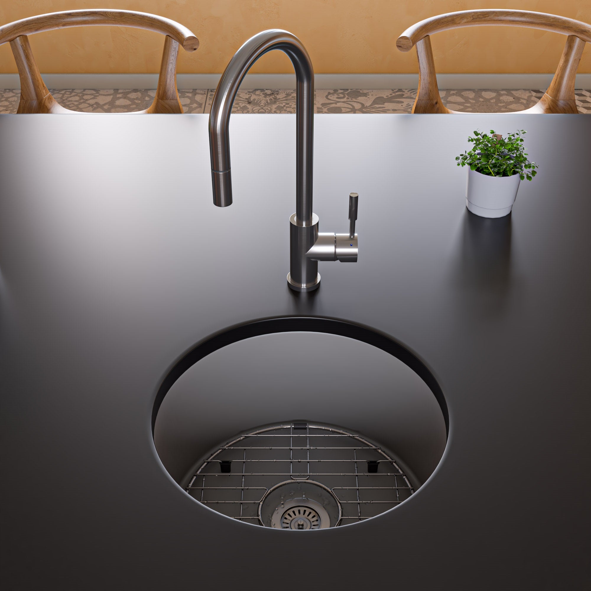 ALFI brand ABF1818R Round 18" x 18" Undermount / Drop In Fireclay Prep Sink