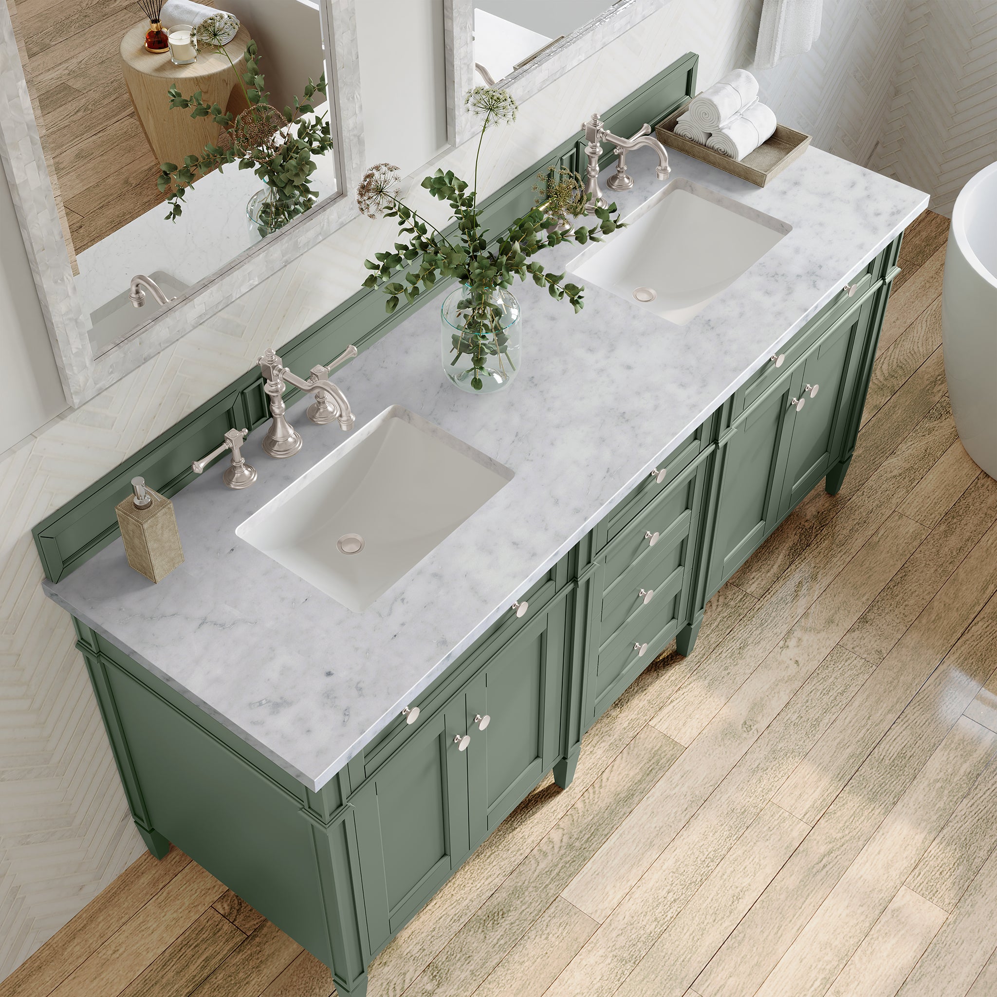 James Martin Brittany 72" Double Vanity in Smokey Celadon with 3cm Countertop