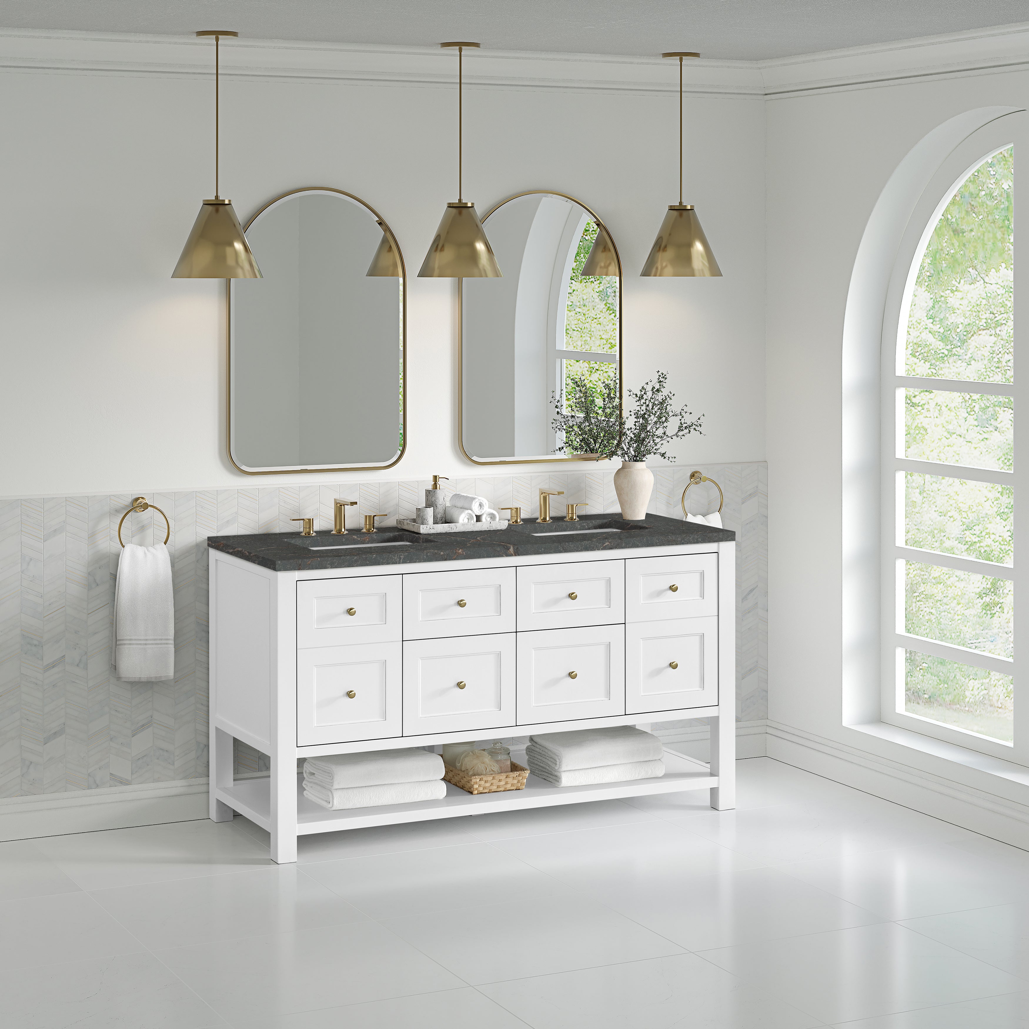 James Martin Breckenridge 60" Double Vanity in Bright White with 3cm Countertop