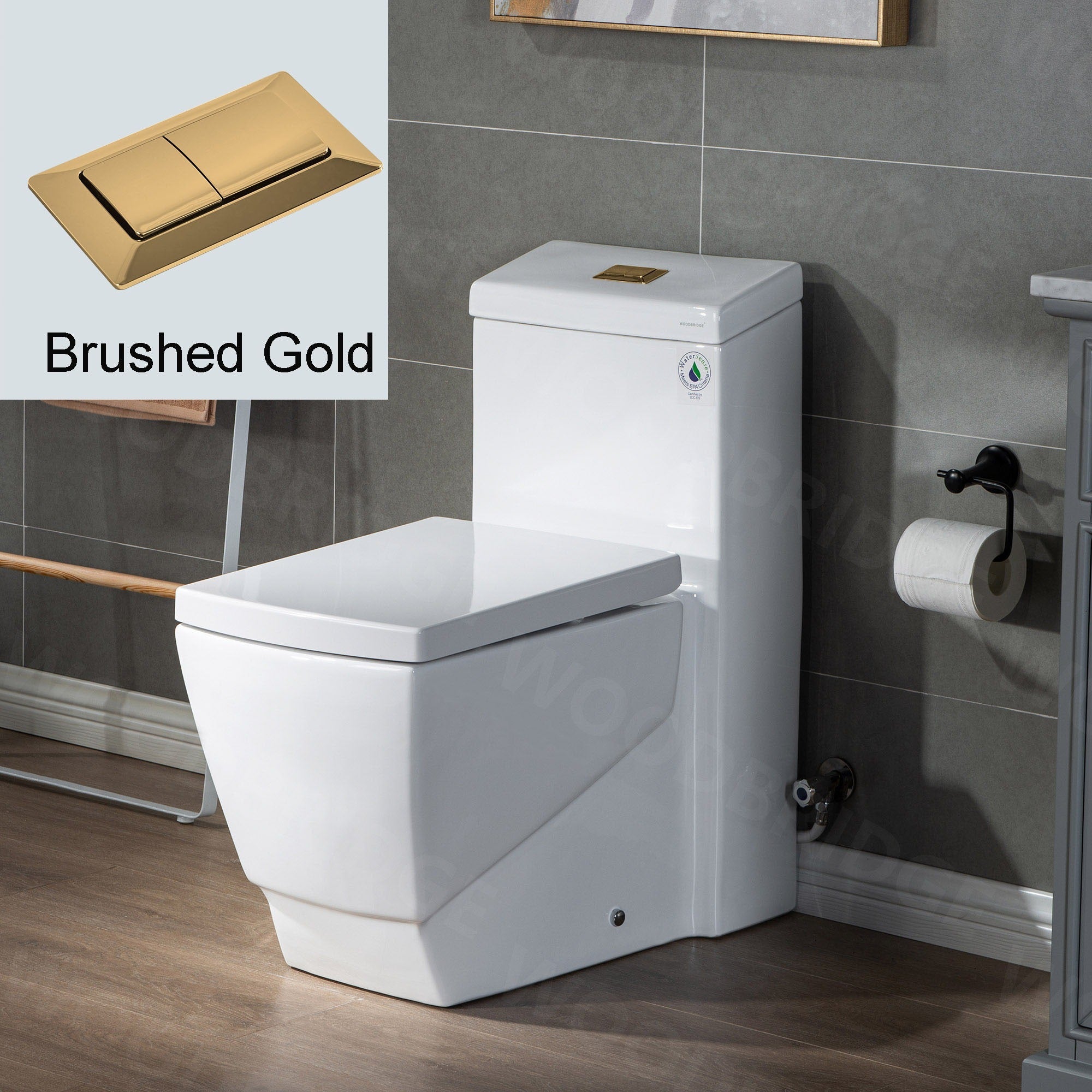 WOODBRIDGE Modern Square Design One Piece Dual Flush 1.28 GP Toilet,Chair Height with Soft Closing Seat, T0020