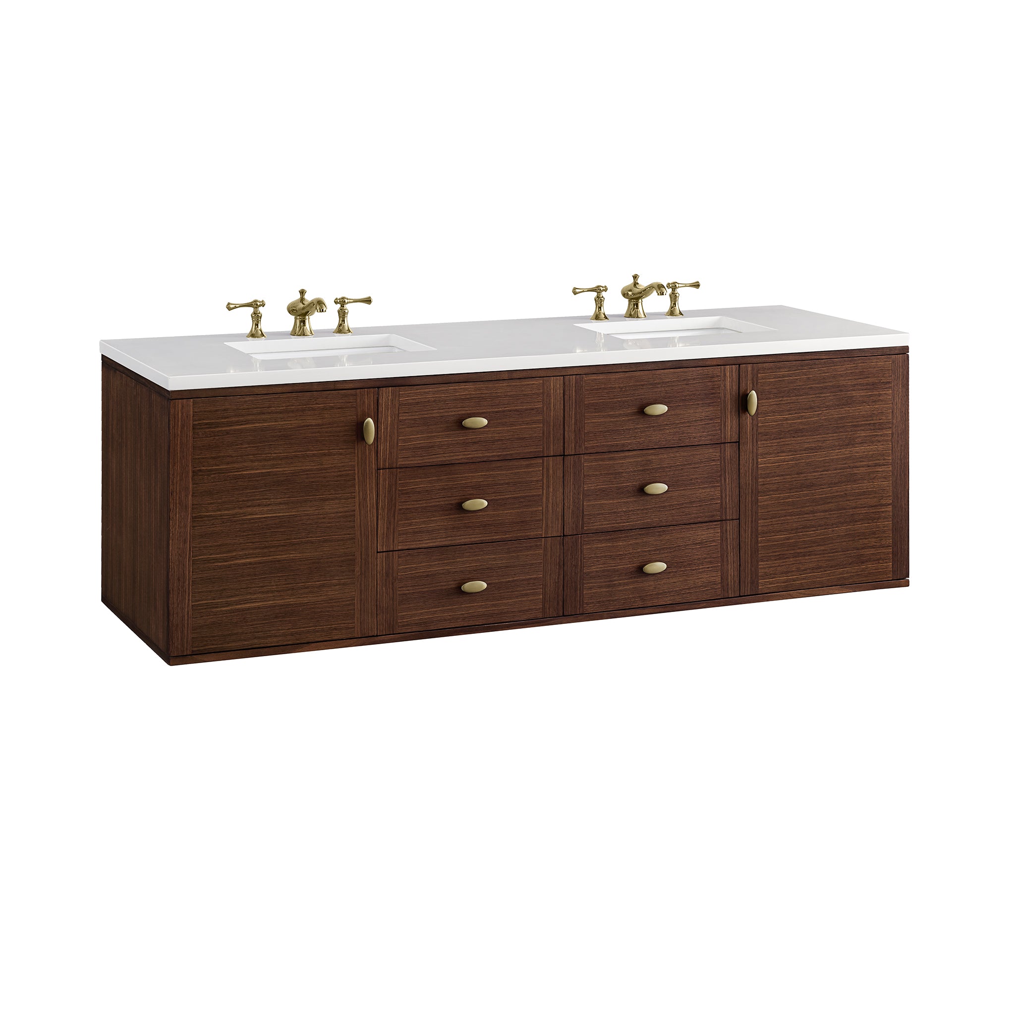James Martin Amberly 72" Double Vanity in Mid-Century Walnut with 3cm Countertop
