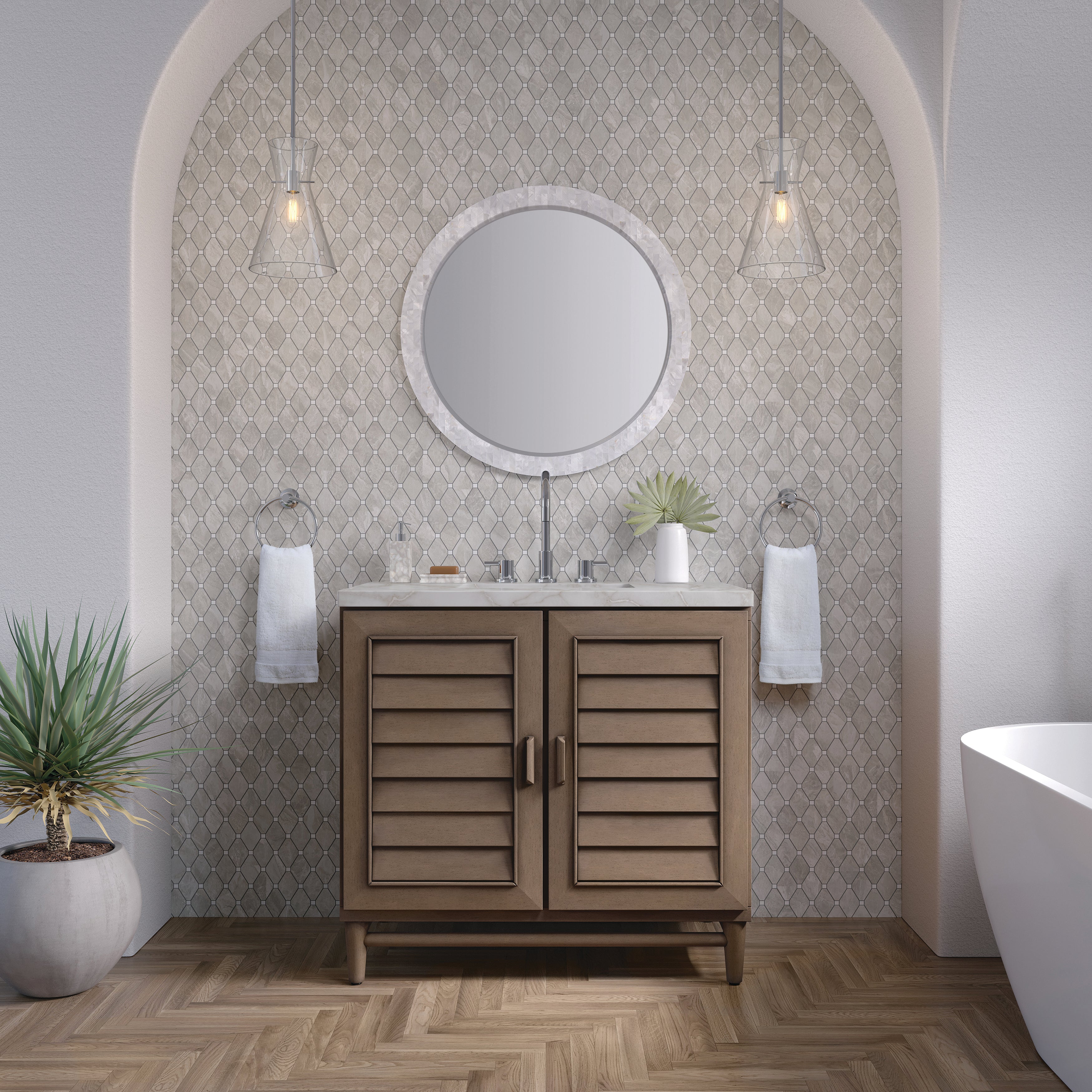James Martin Portland 36" Single Vanity in Whitewashed Walnut with 3cm Countertop