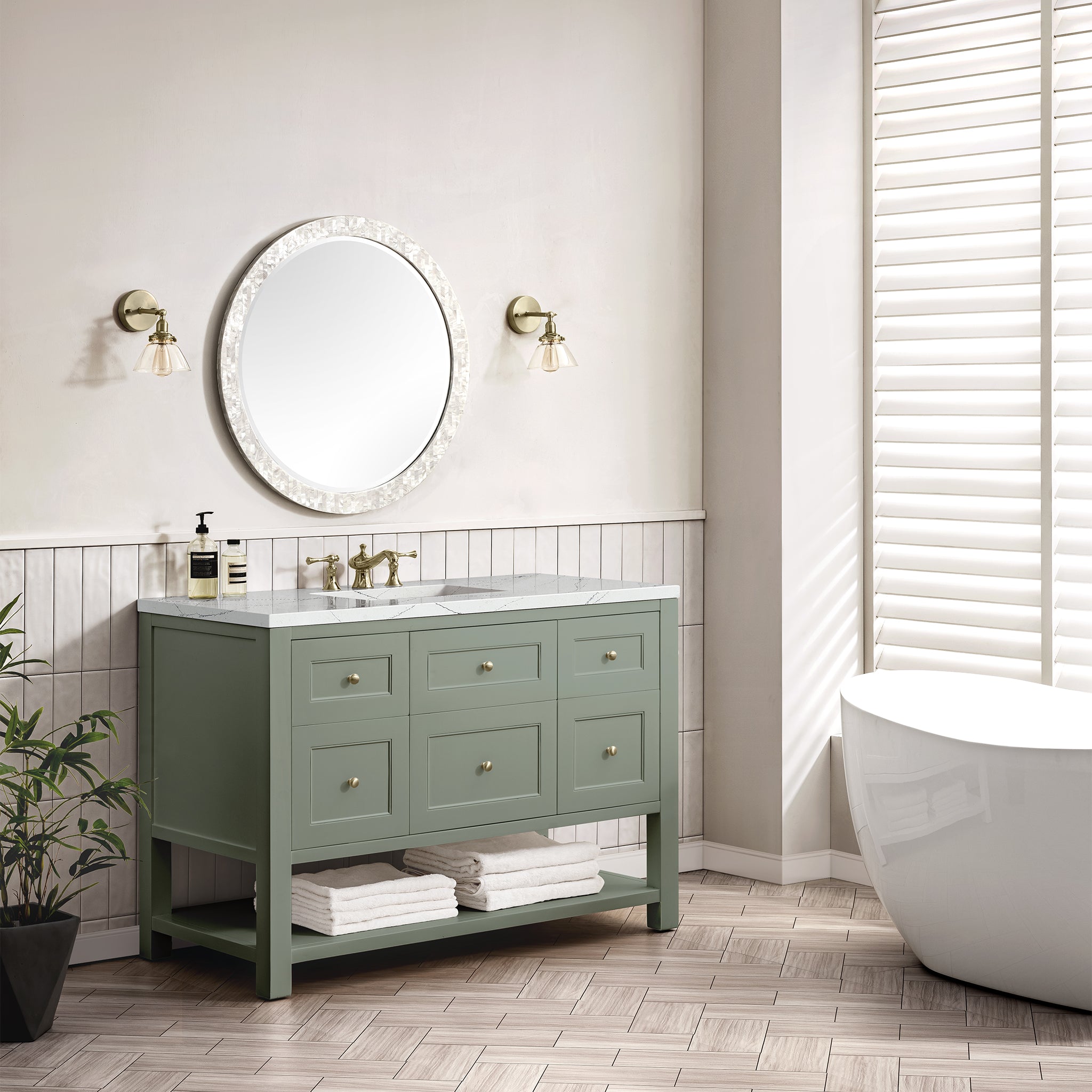 James Martin Breckenridge 48" Single Vanity in Smokey Celadon with 3cm Countertop and FreePower Wireless Charger