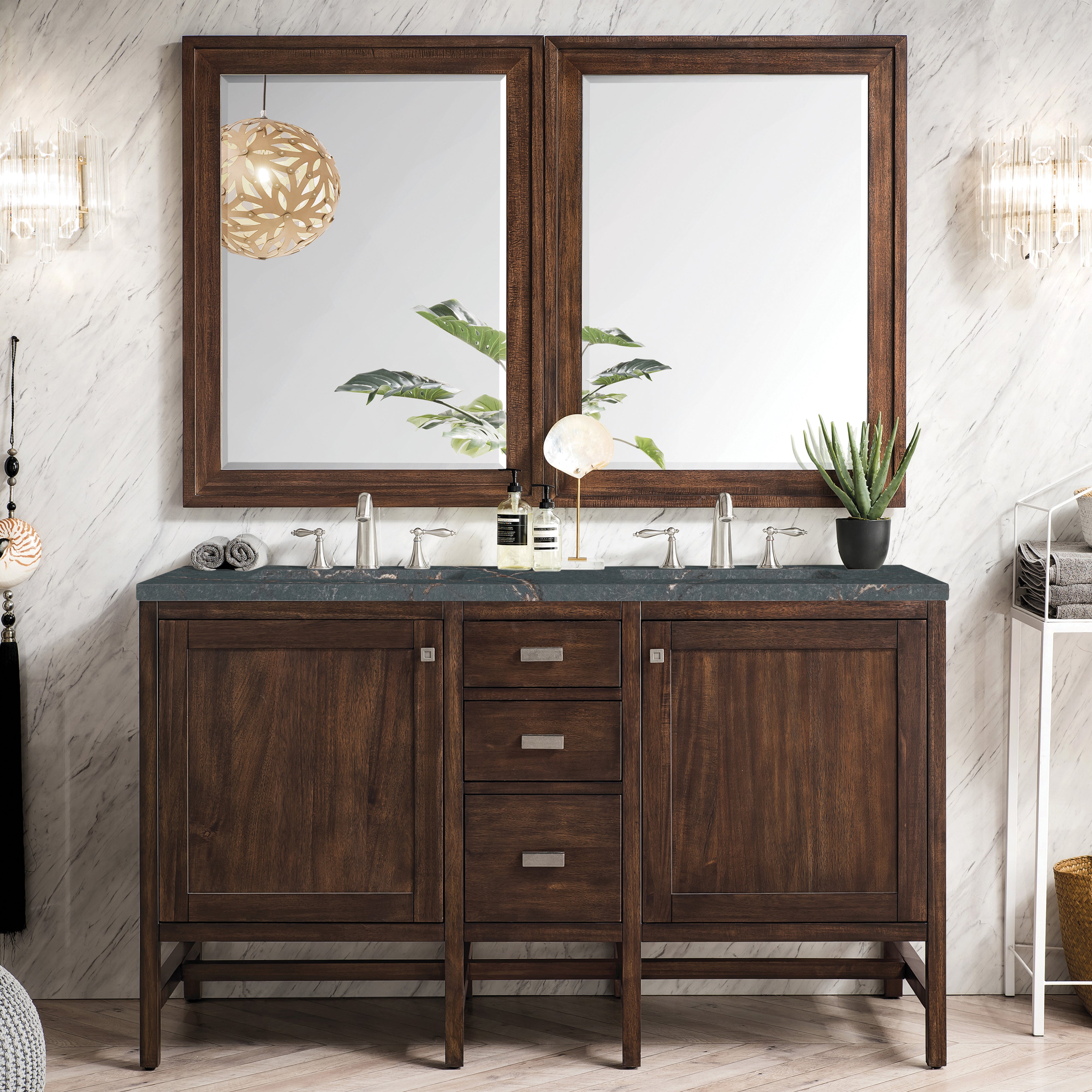 James Martin Addison 60" Double Vanity in Mid-Century Acacia with 3cm Countertop