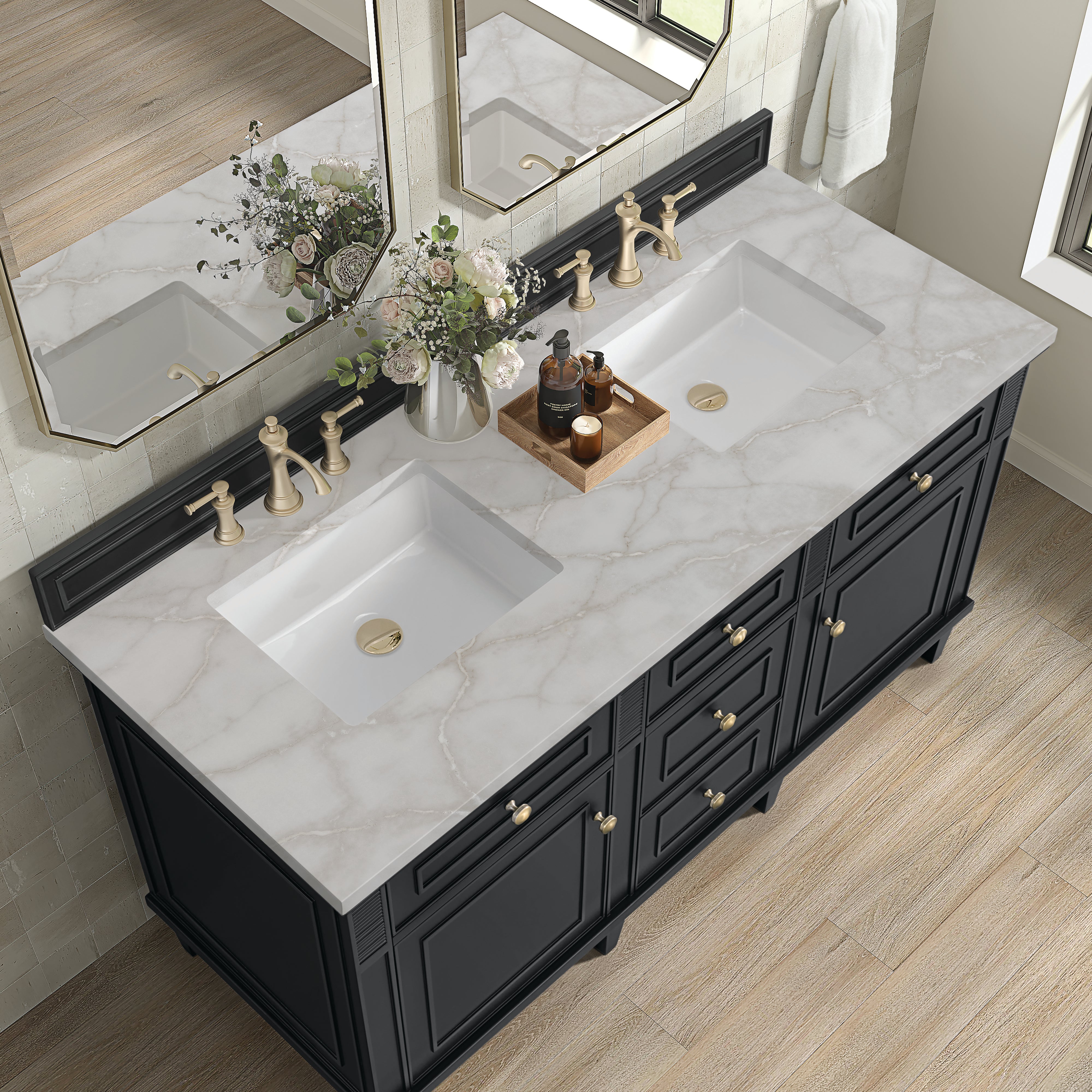 James Martin Lorelai 60" Double Vanity in Black Onyx with 3cm Countertop