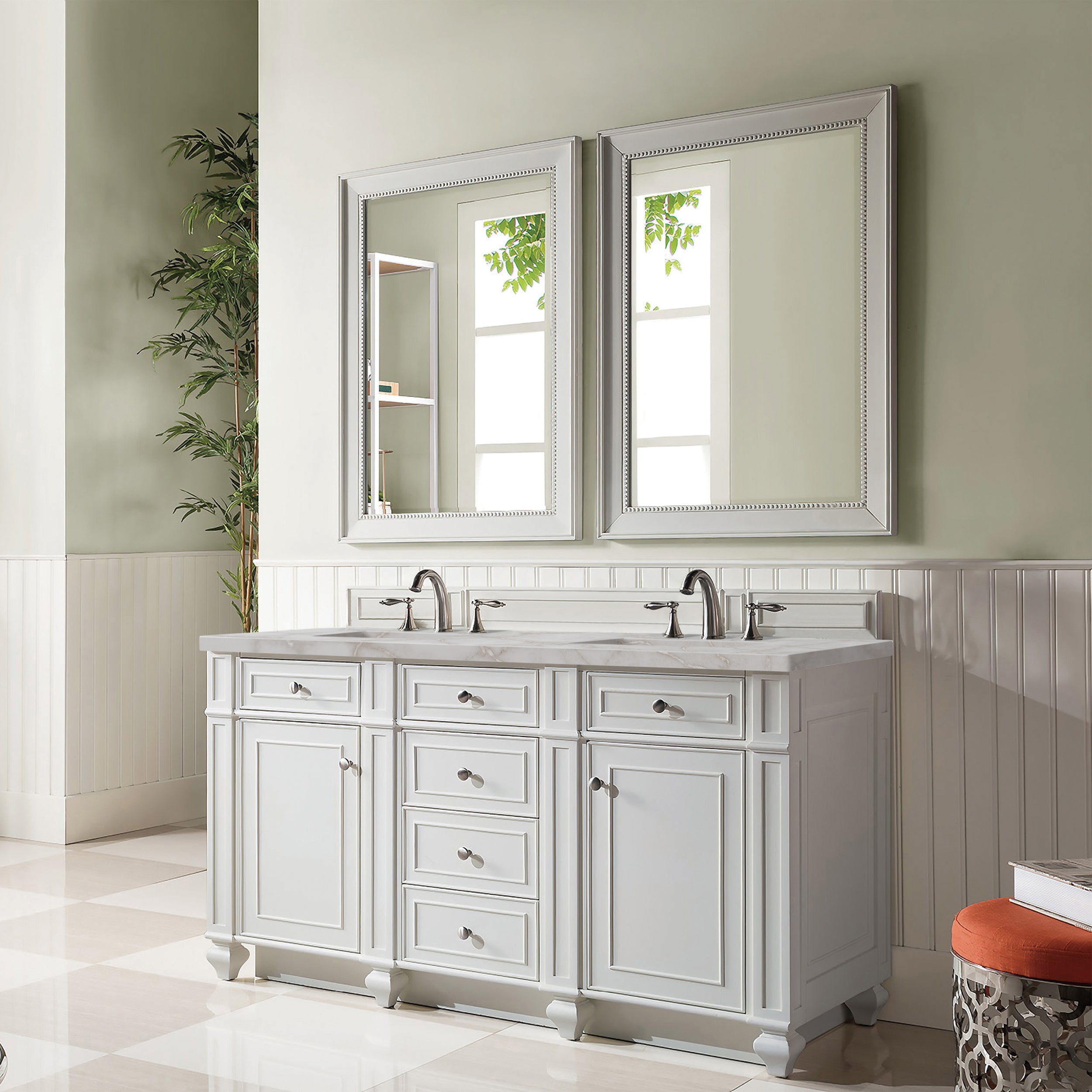 James Martin Bristol 60" Double Vanity in Bright White with 3cm Countertop and FreePower Wireless Charger