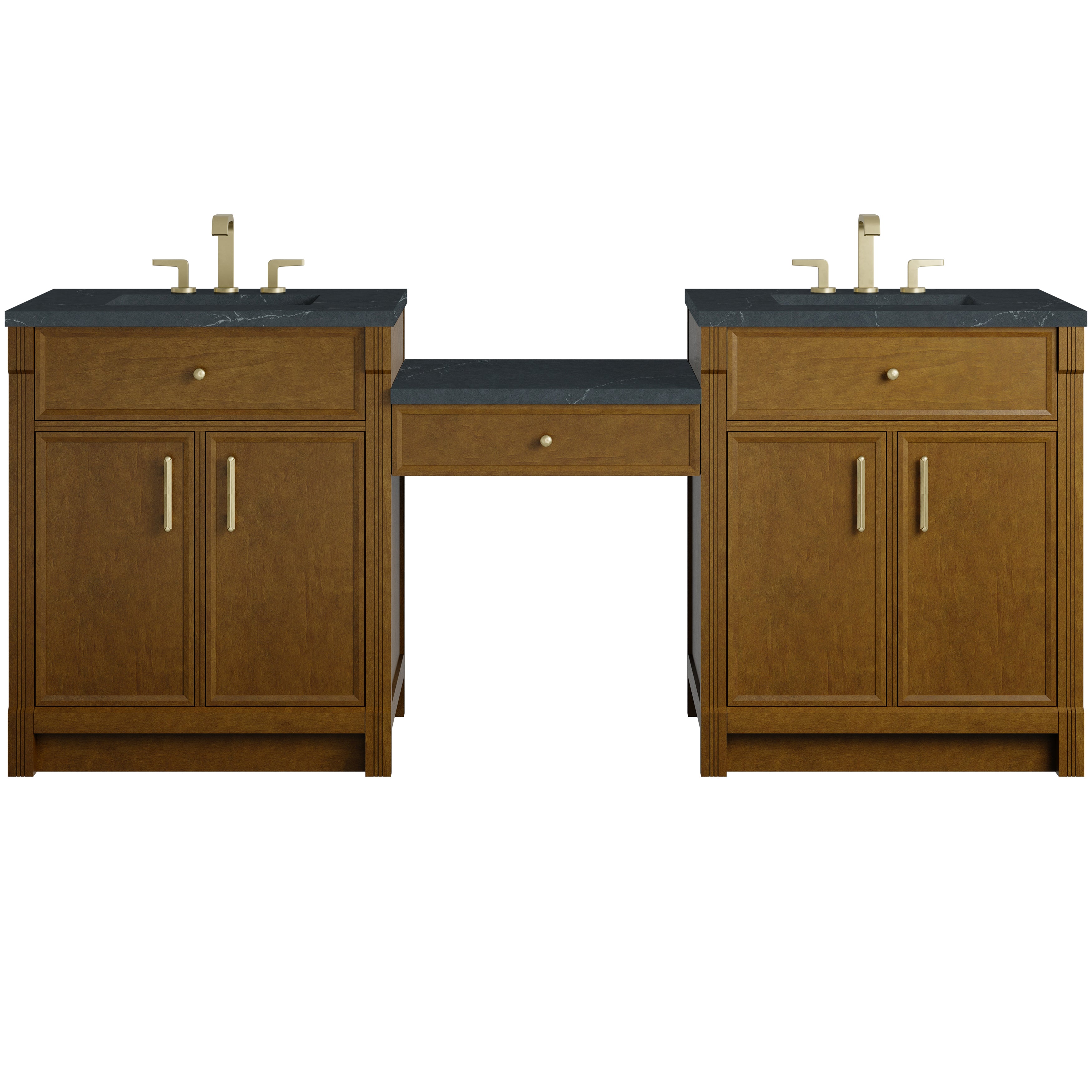 James Martin Bellshire 84" Dual Vanity Set with 24" Make-Up Counter in Honey Oak with 3cm Countertop