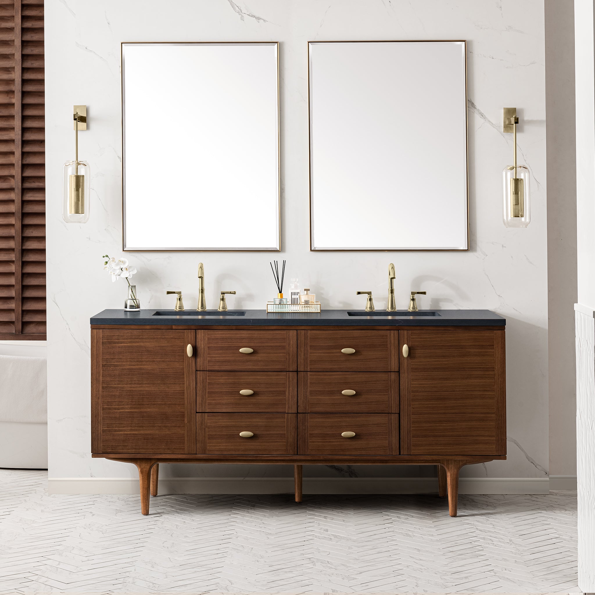 James Martin Amberly 72" Double Vanity in Mid-Century Walnut with 3cm Countertop