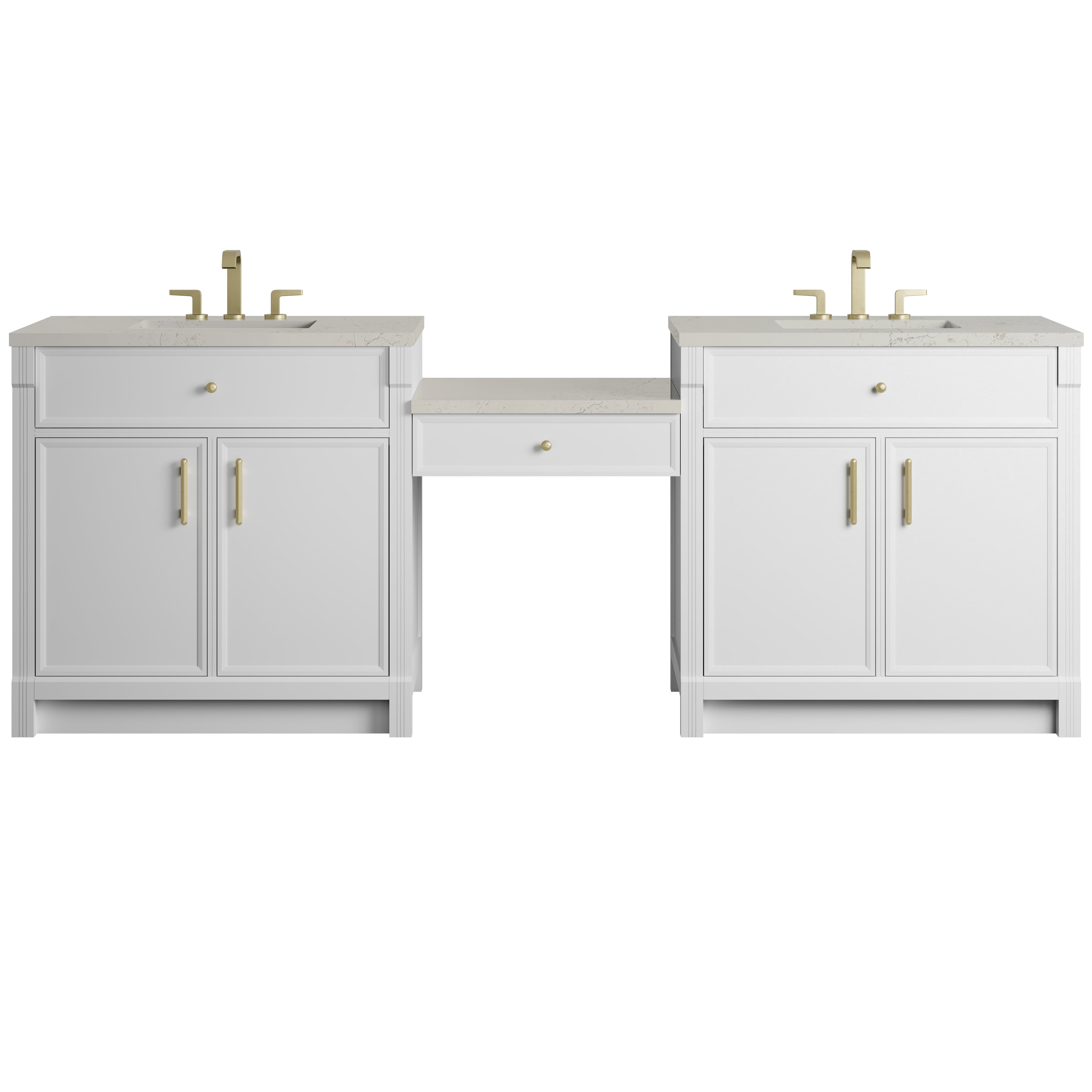 James Martin Bellshire 96" Dual Vanity Set with 24" Make-Up Counter in Bright White with 3cm Countertop