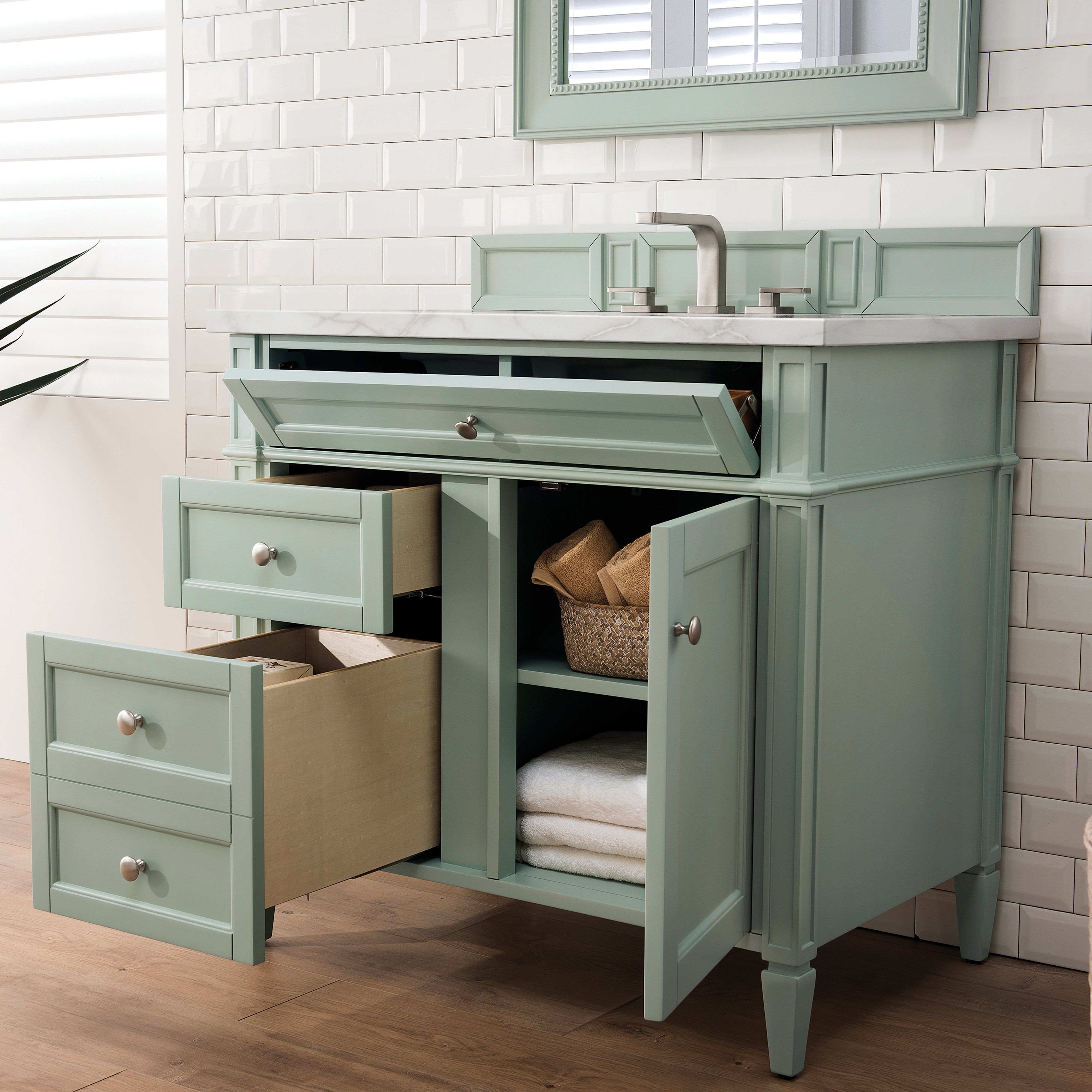 James Martin Brittany 36" Single Vanity in Sage Green with 3cm Countertop