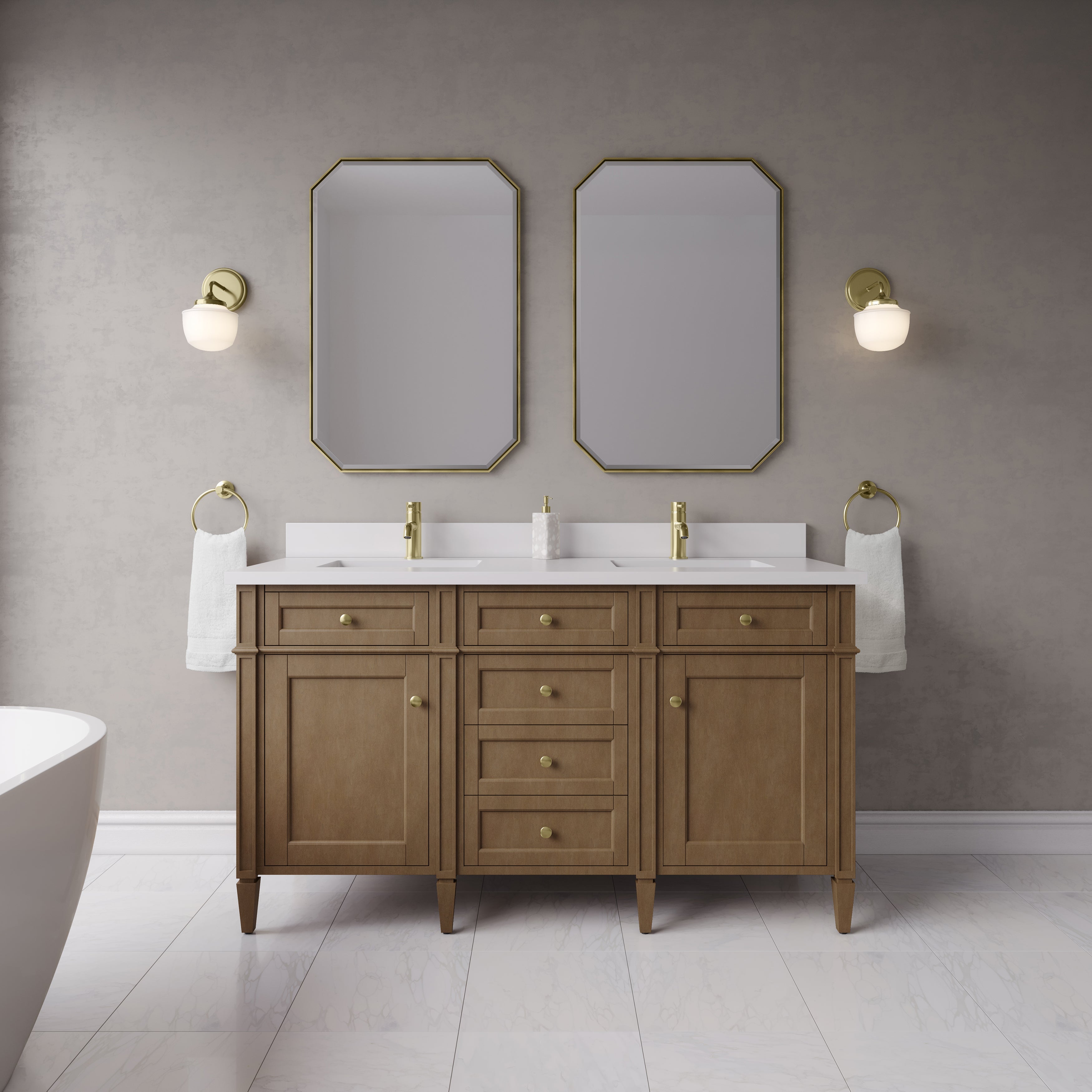 James Martin Brittany 60" Double Vanity in Pecan with 3cm Countertop