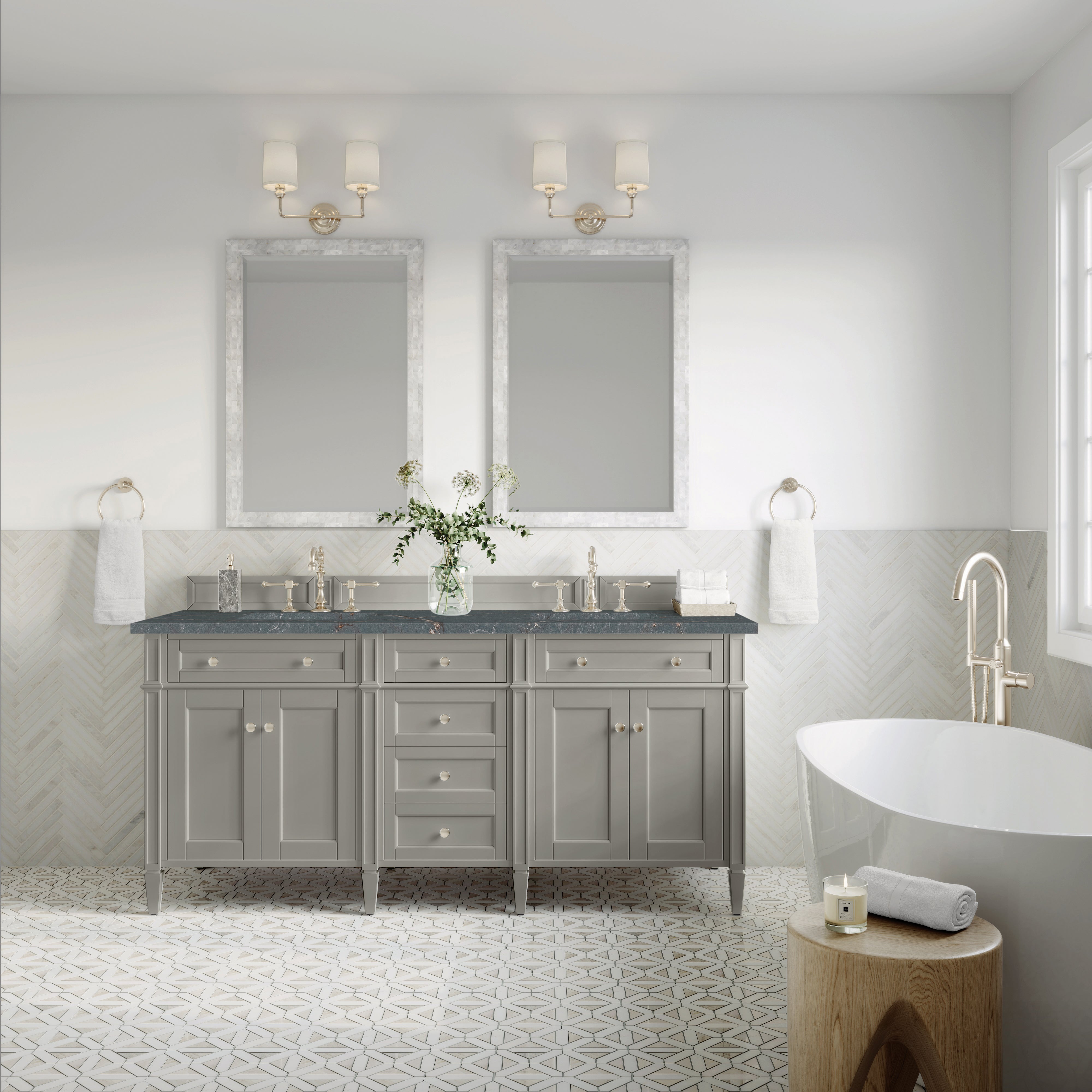 James Martin Brittany 72" Double Vanity in Urban Gray with 3cm Countertop and FreePower Wireless Charger