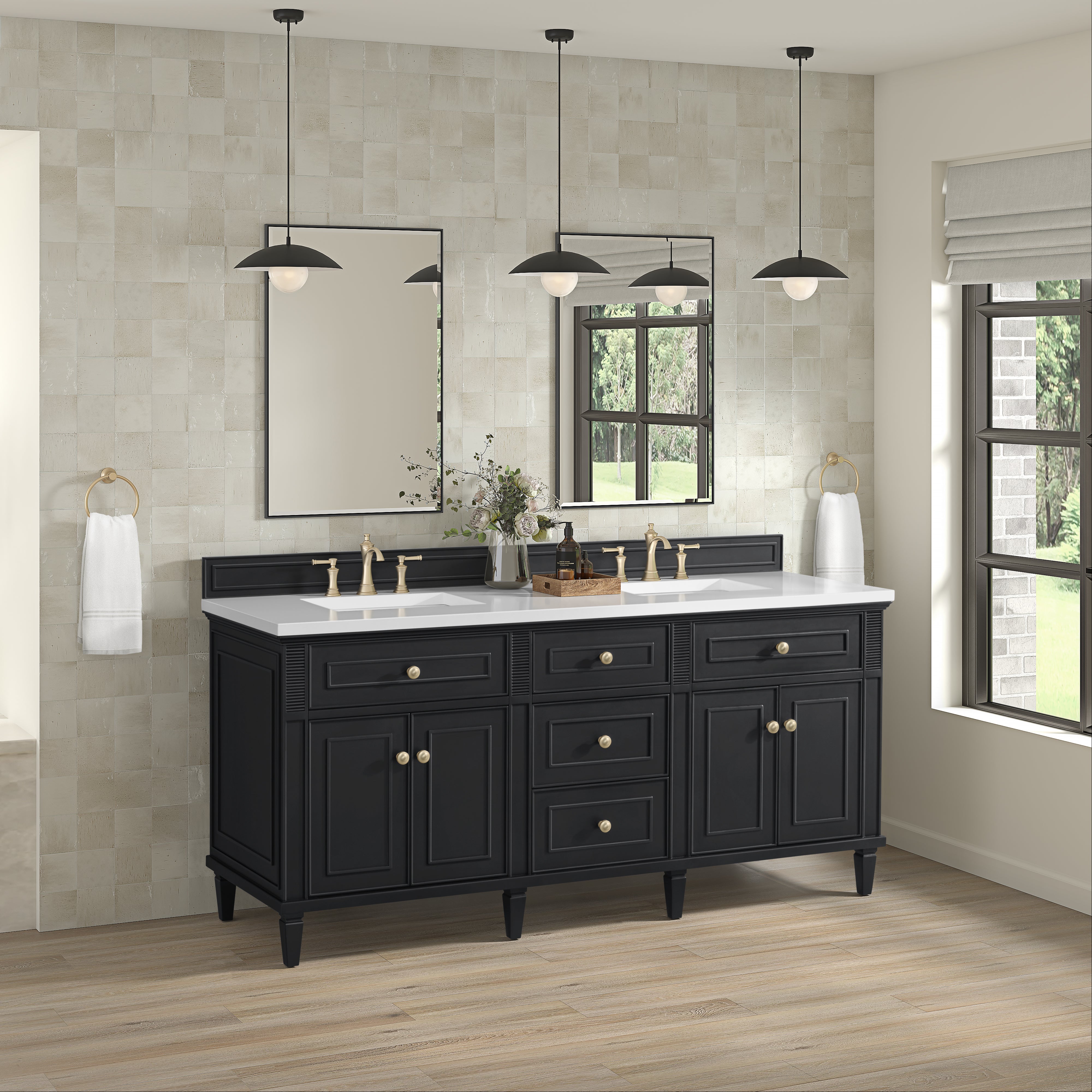 James Martin Lorelai 72" Double Vanity in Black Onyx with 3cm Countertop