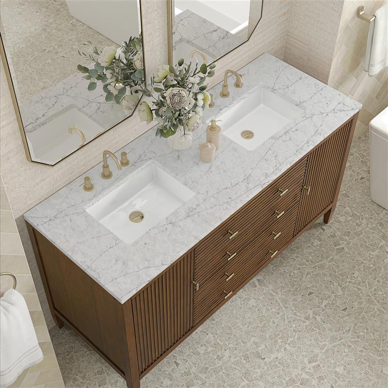 James Martin Myrrin 60" Double Vanity in Mid Century Walnut with 3cm Countertop