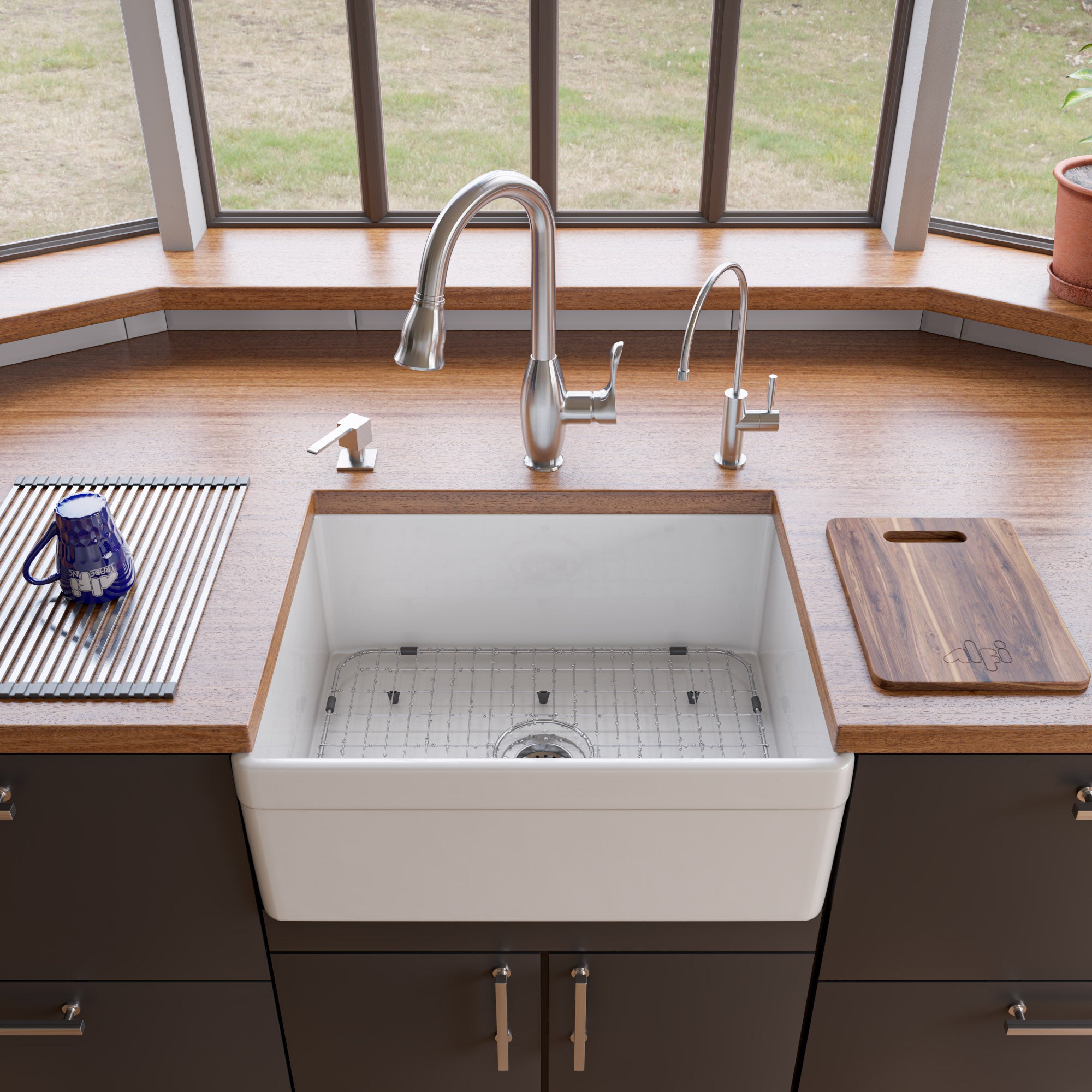 ALFI brand AB506 AB506-W White 26" Decorative Lip Apron Single Bowl Fireclay Farmhouse Kitchen Sink