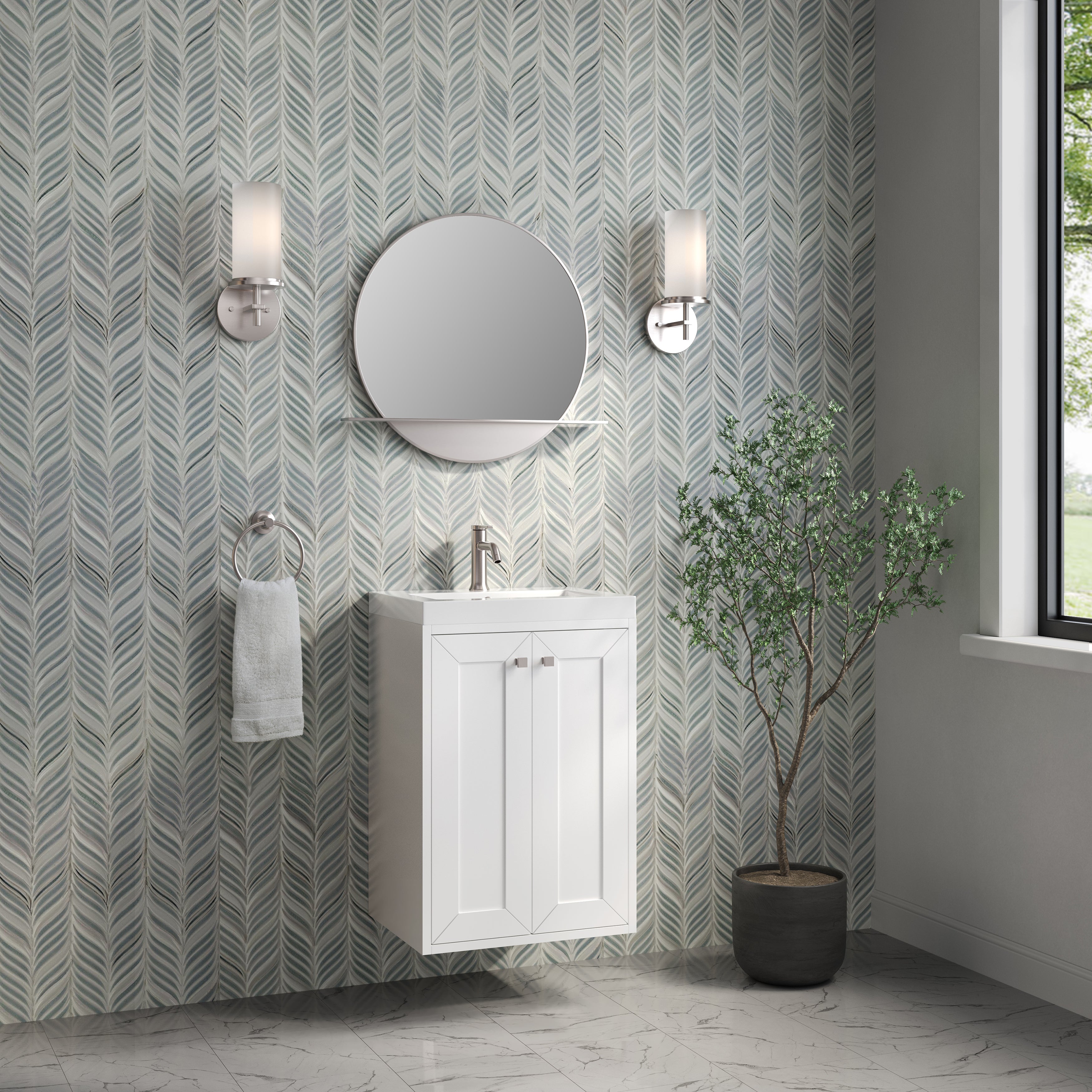 James Martin Chianti 20" Single Vanity in Glossy White with White Glossy Composite Stone Top
