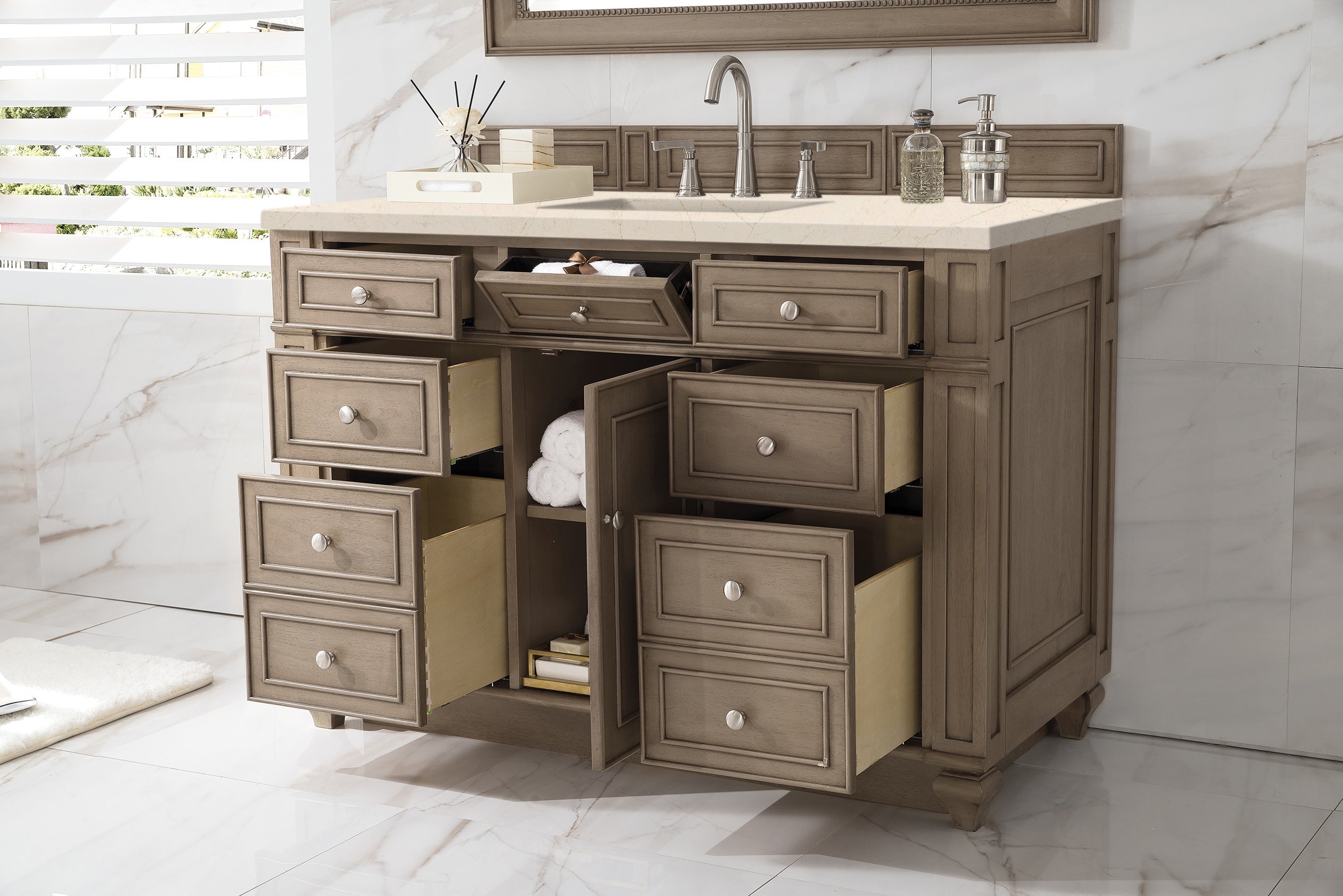 James Martin Bristol 48" Single Vanity in Whitewashed Walnut with 3cm Countertop
