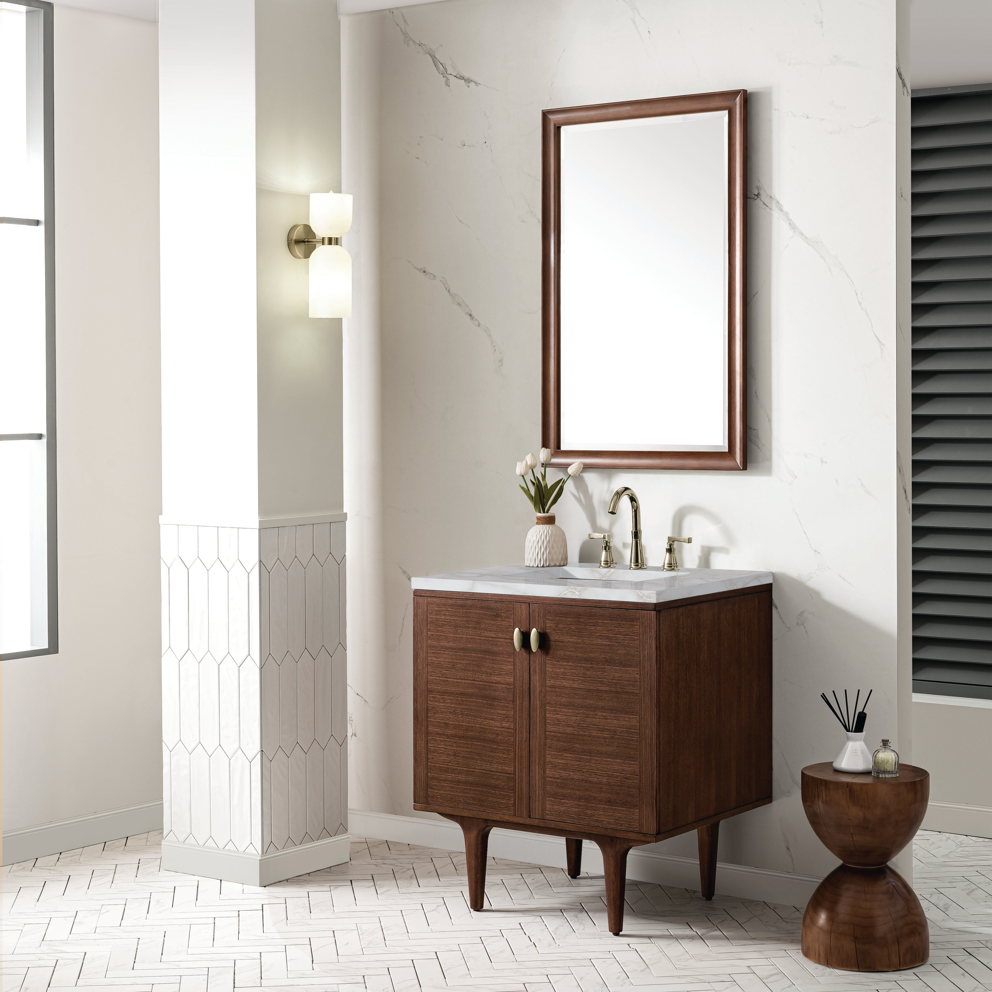 James Martin Amberly 30" Single Vanity in Mid-Century Walnut with 3cm Countertop