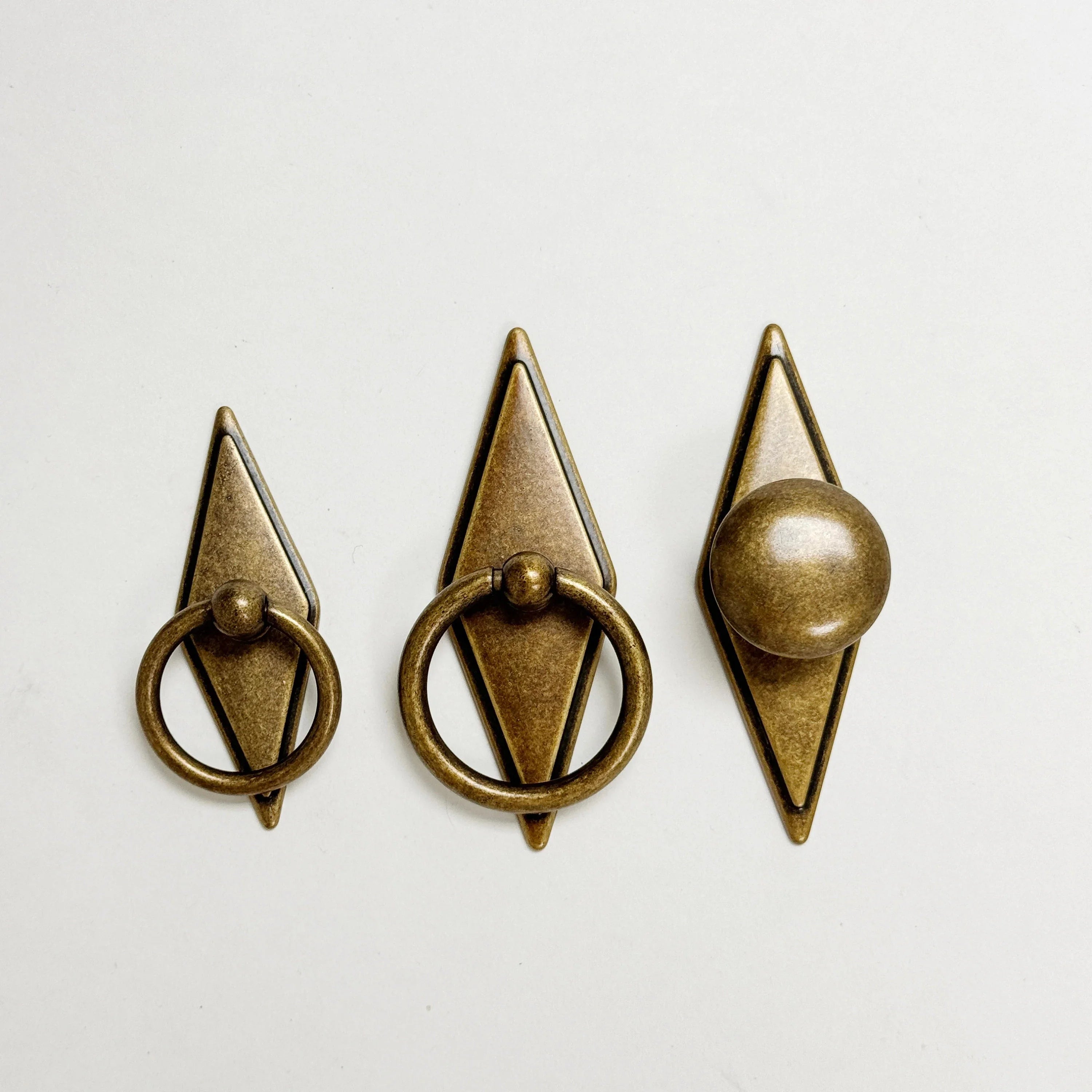Rhombus "Ella" Antique Bronze Ring Drawer Pulls with Backplate