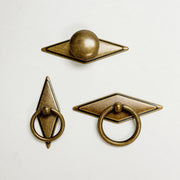 Rhombus "Ella" Antique Bronze Ring Drawer Pulls with Backplate