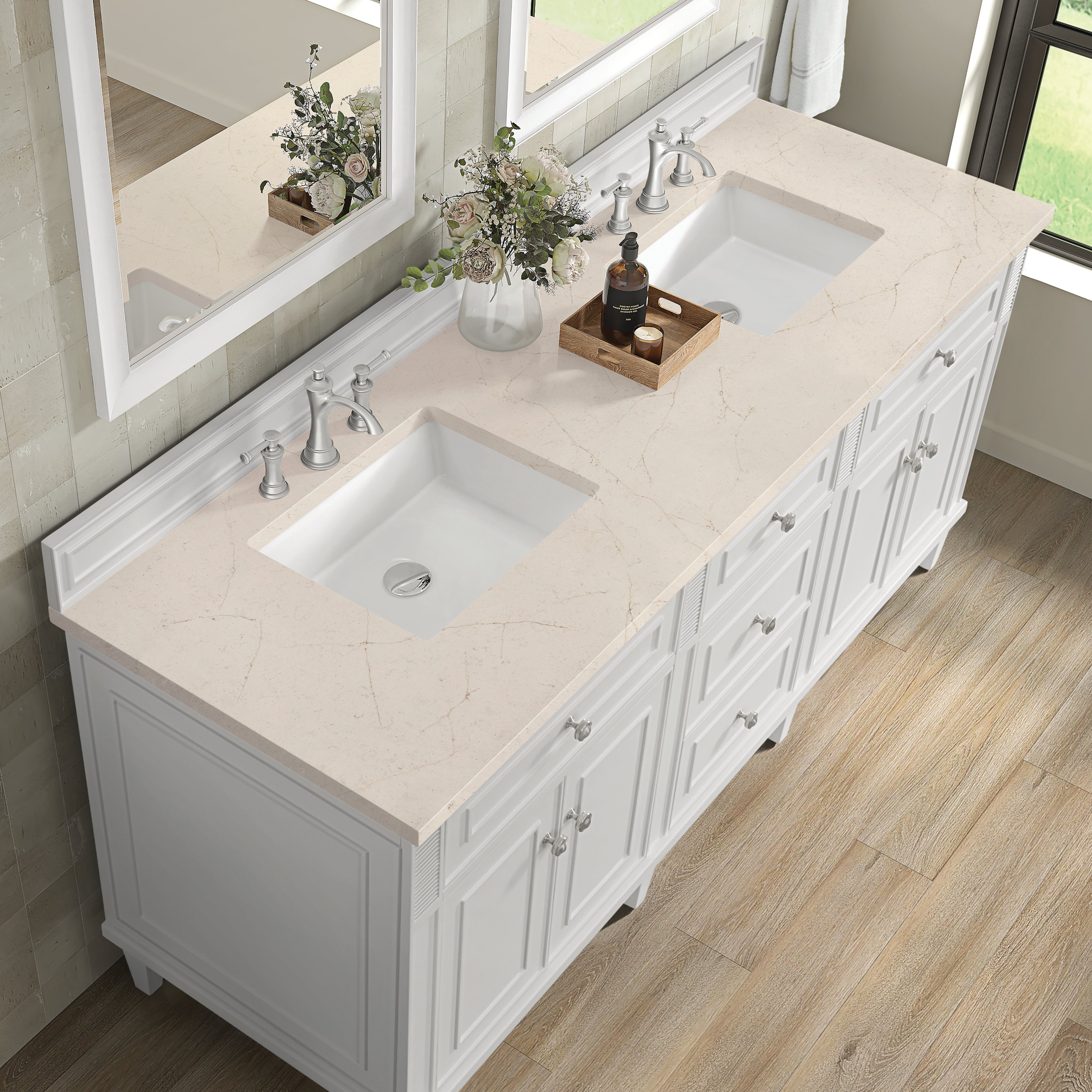James Martin Lorelai 72" Double Vanity in Bright White with 3cm Countertop