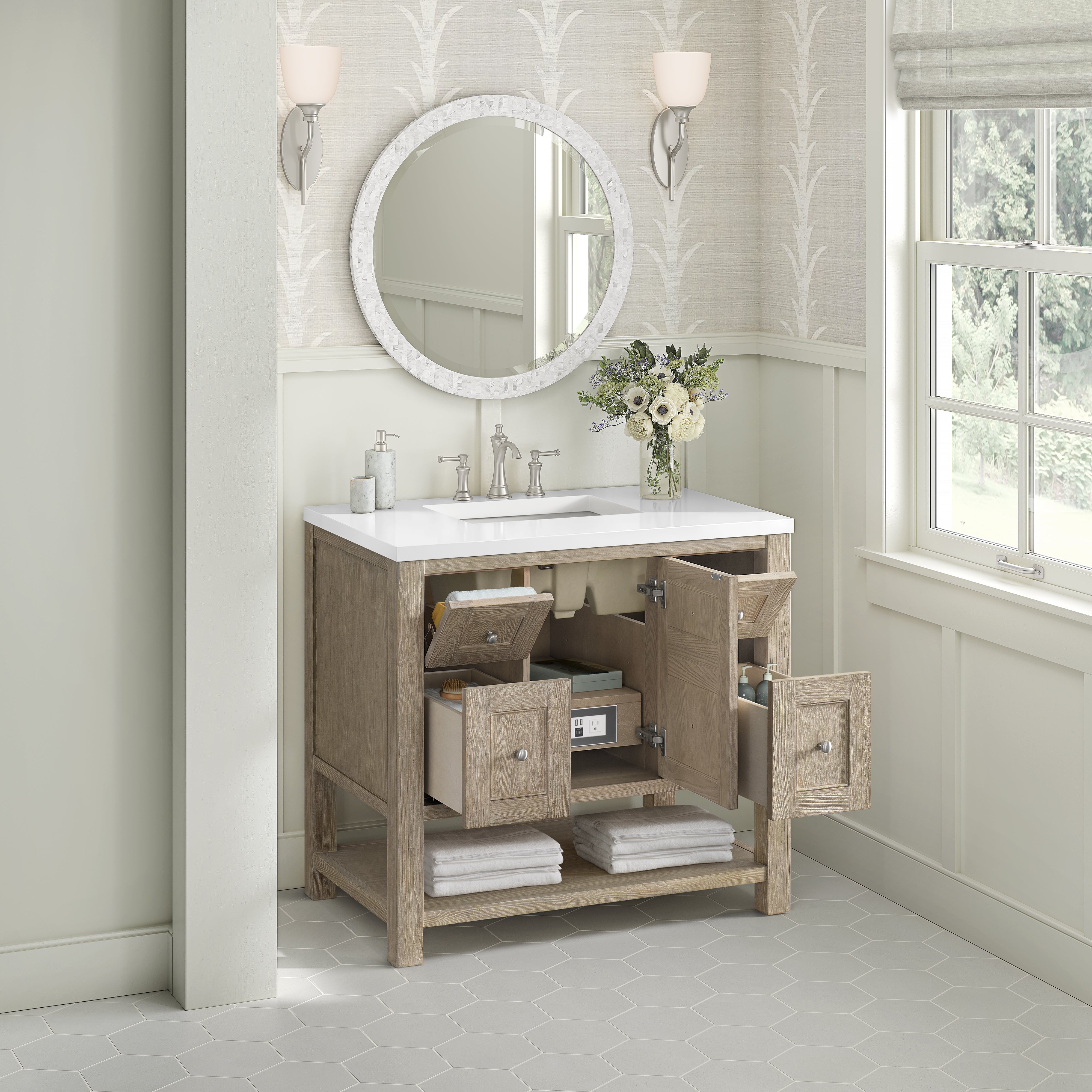 James Martin Breckenridge 36" Single in Whitewashed Oak with 3cm Countertop