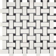 Imperial Light Polished Marble Mosaic Basketweave With Black Dot 1"X2"
