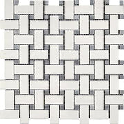 Imperial Light Polished Marble Mosaic Basketweave With Gray Dot 1"X2"
