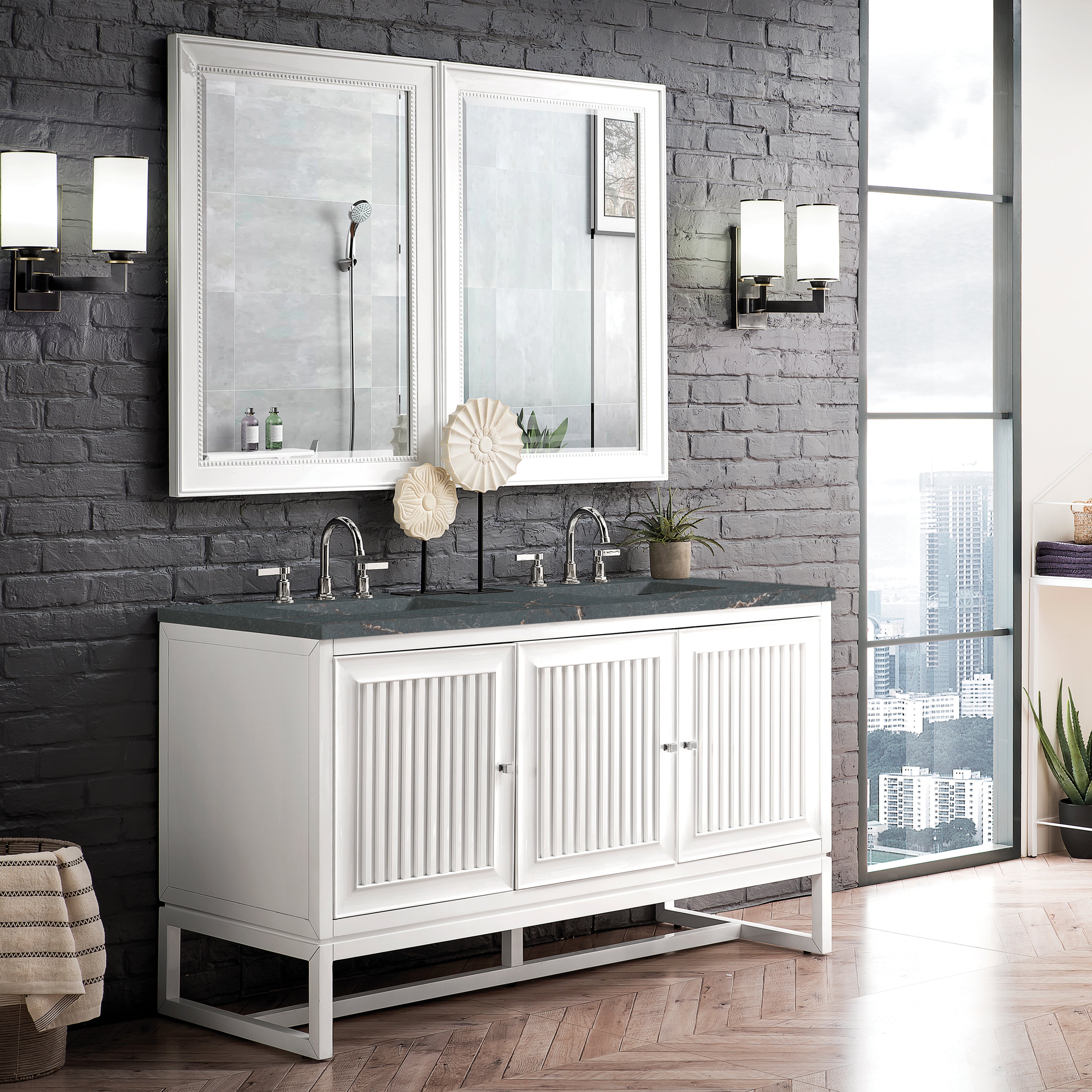 James Martin Athens 60" Double Vanity in Glossy White with 3cm Countertop