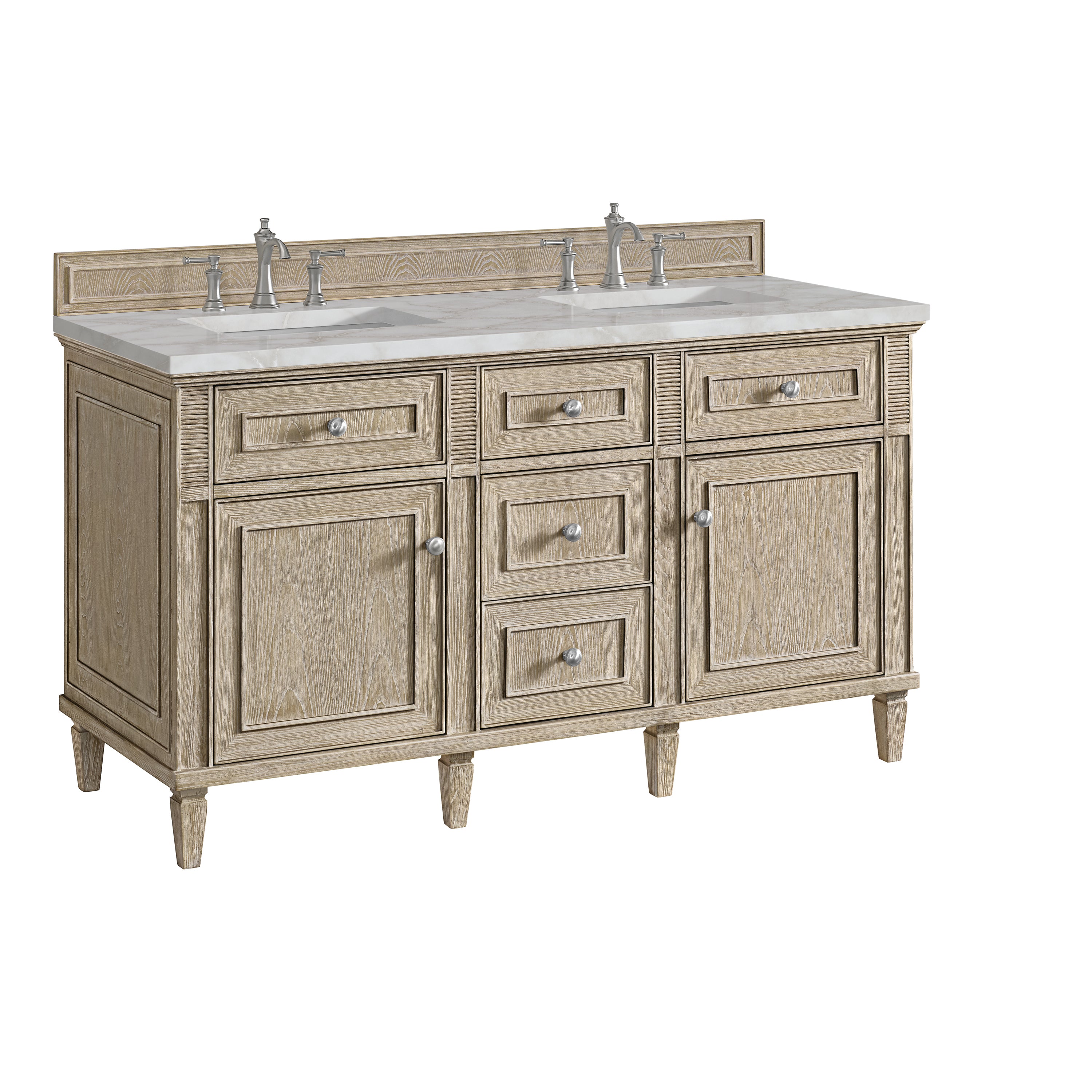 James Martin Lorelai 60" Double Vanity in Whitewashed Oak with 3cm Countertop