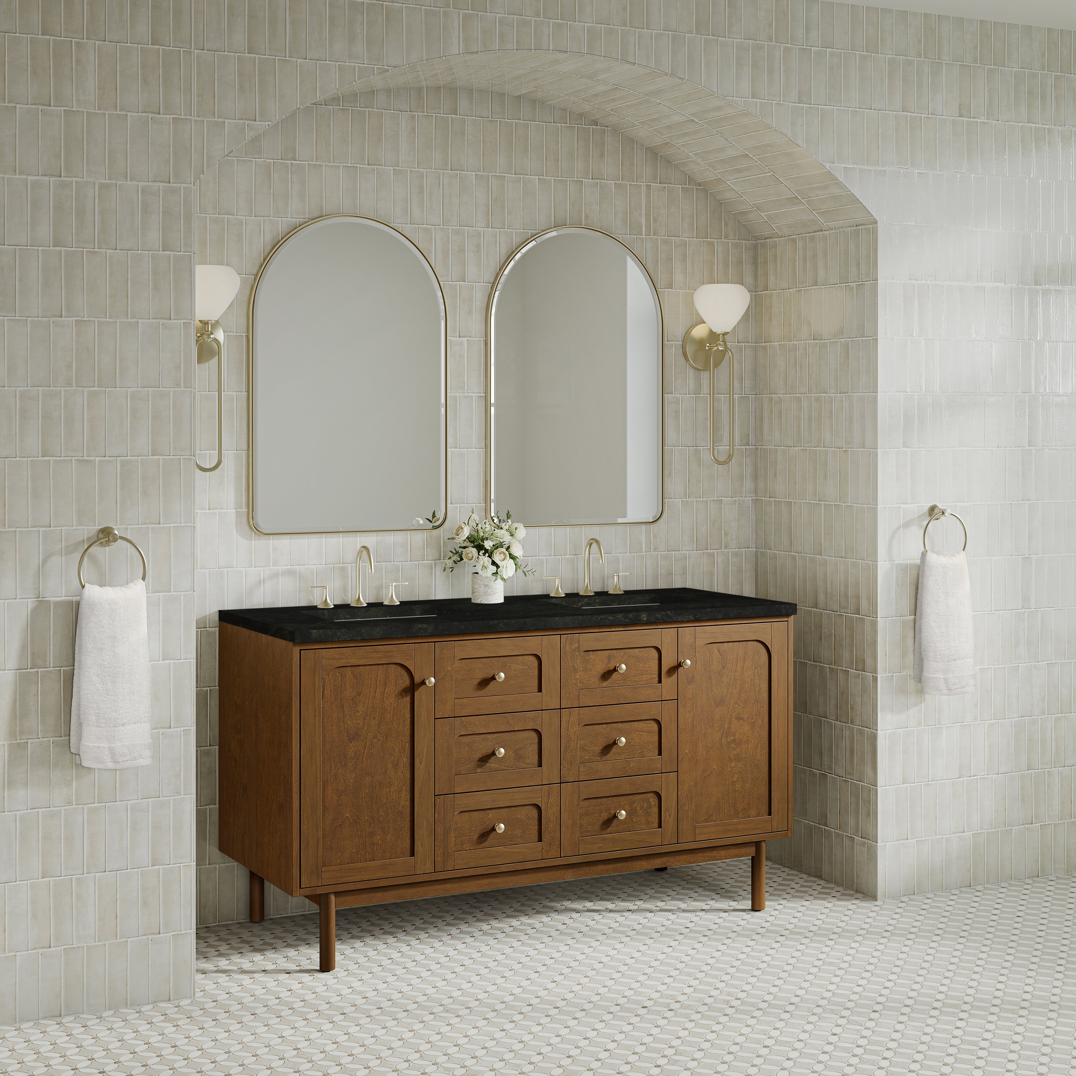 James Martin Laurent 60" Double Vanity in Honey Oak with 3cm Countertop