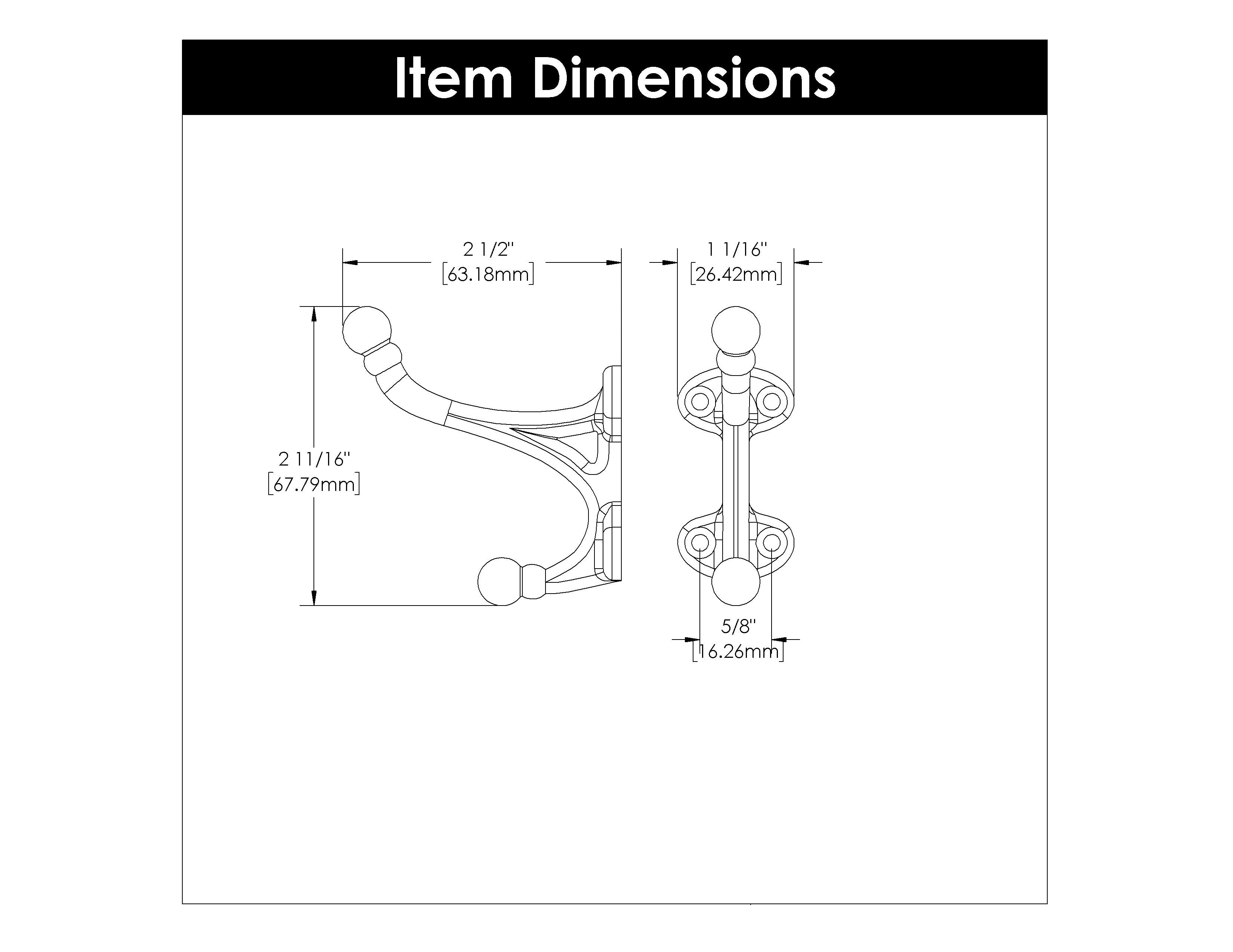Hickory P25029, 5/8 Inch Center to Center Hooks Hook