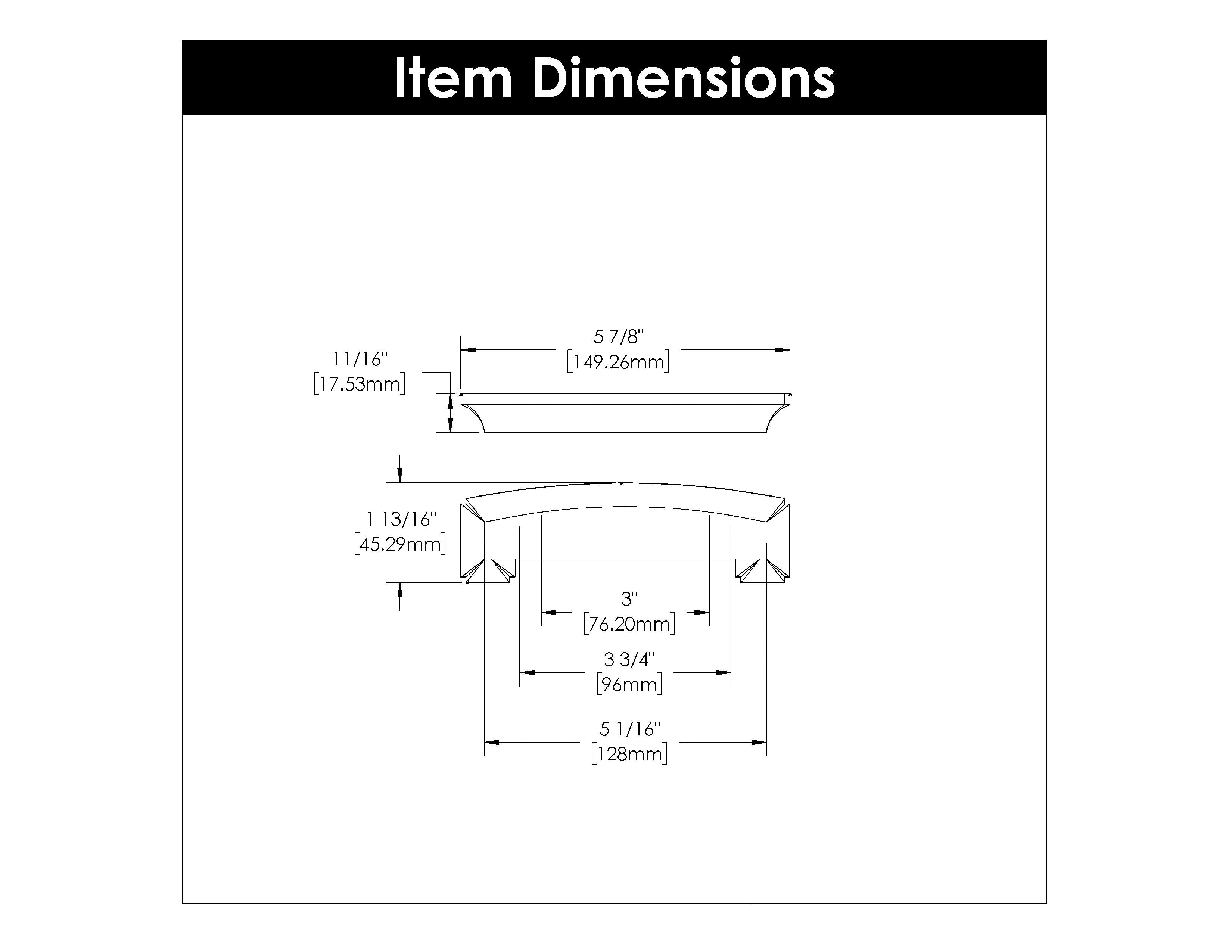Hickory P3234, 3 Inch, 3-3/4 Inch (96mm) & 5-1/16 Inch (128mm) Center to Center Bridges Cup Pull