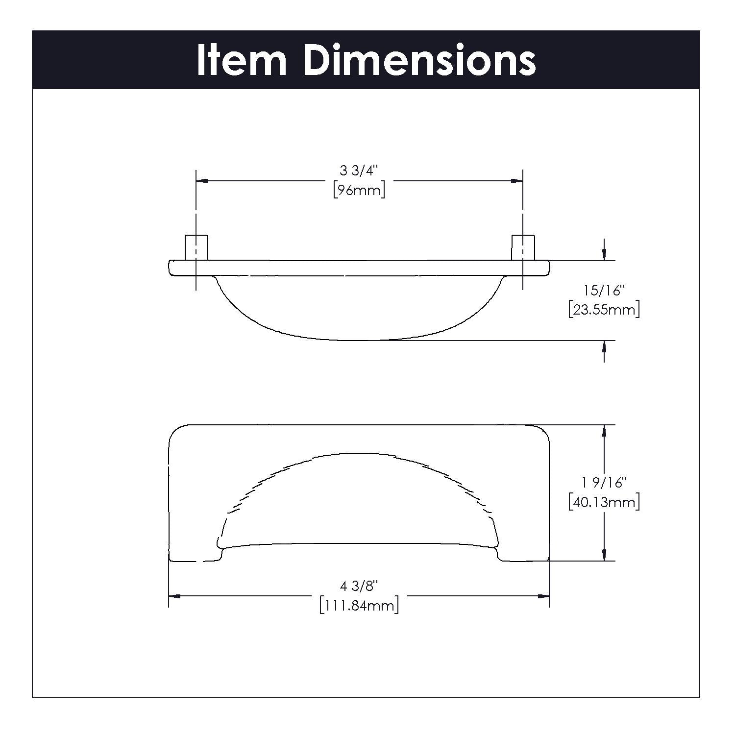 Hickory P2174, 3-3/4 Inch (96mm) Center to Center Craftsman Cup Pull