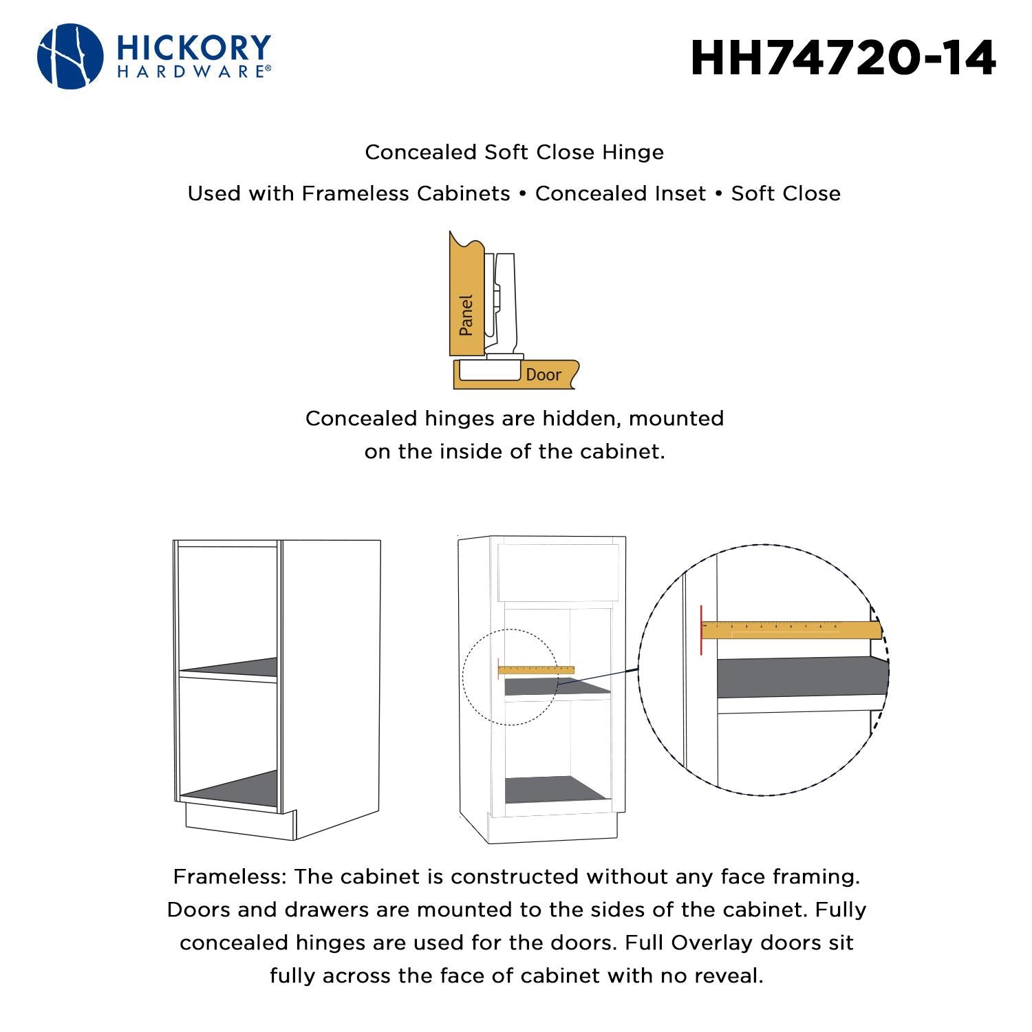 Hickory HH74720, Concealed Soft Close Hinges