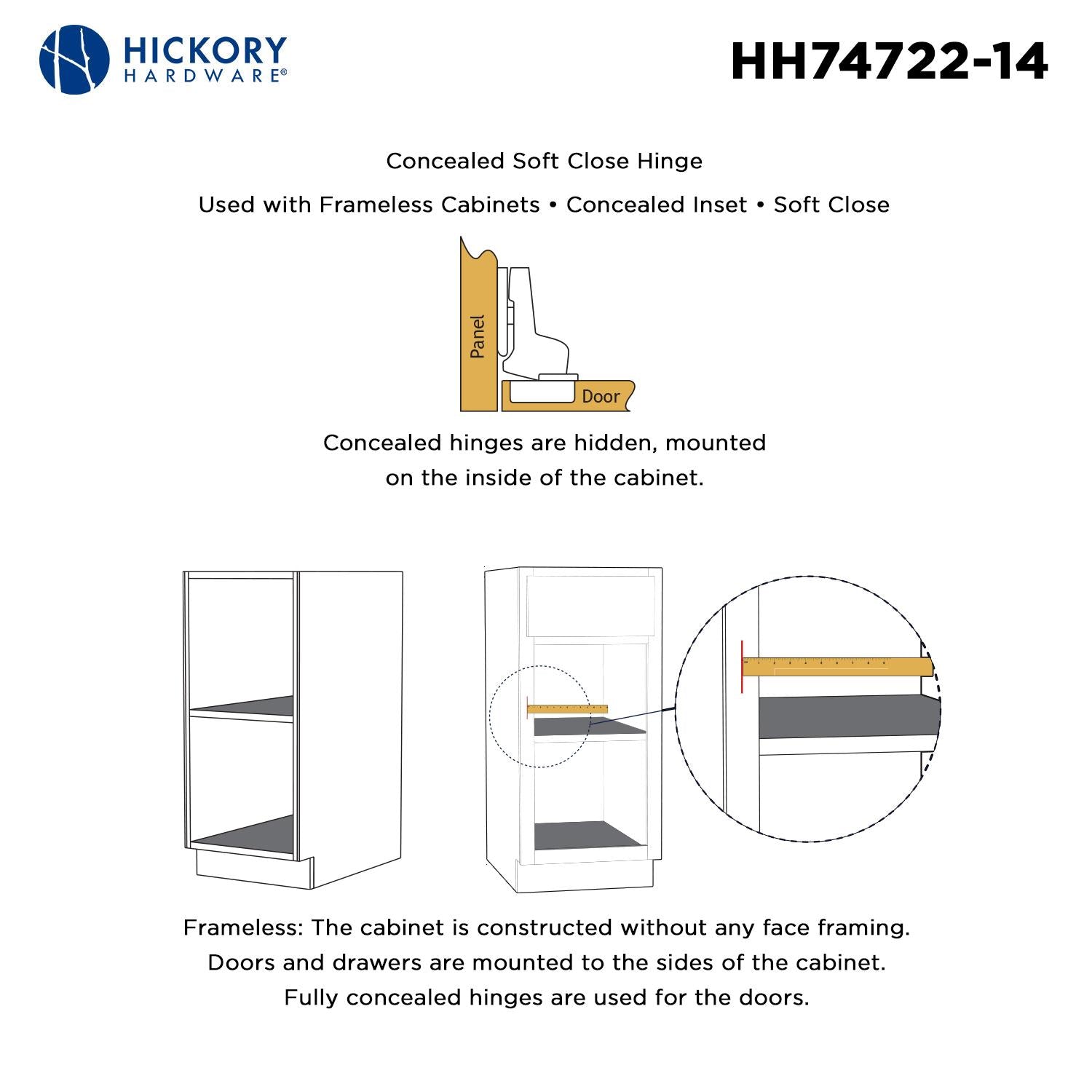 Hickory HH74722, Concealed Soft Close Hinges